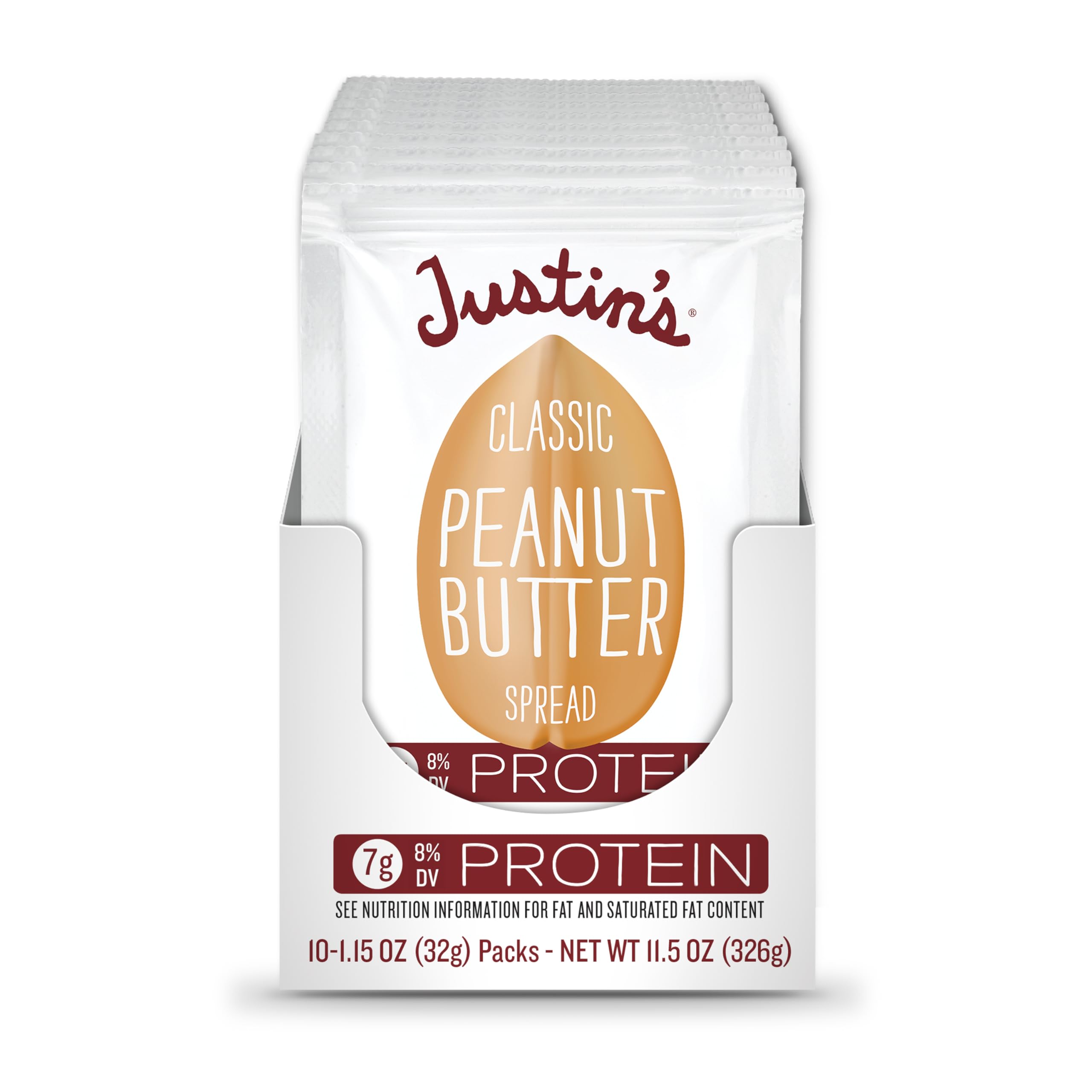 Justin's Classic Peanut Butter Squeeze Packs - 10 Count (1.15oz Each) | Gluten-Free, Non-GMO, 2-Ingredient Peanut Butter | Perfect for On-The-Go Snacks, Lunch Boxes, Hiking & Camping Trips