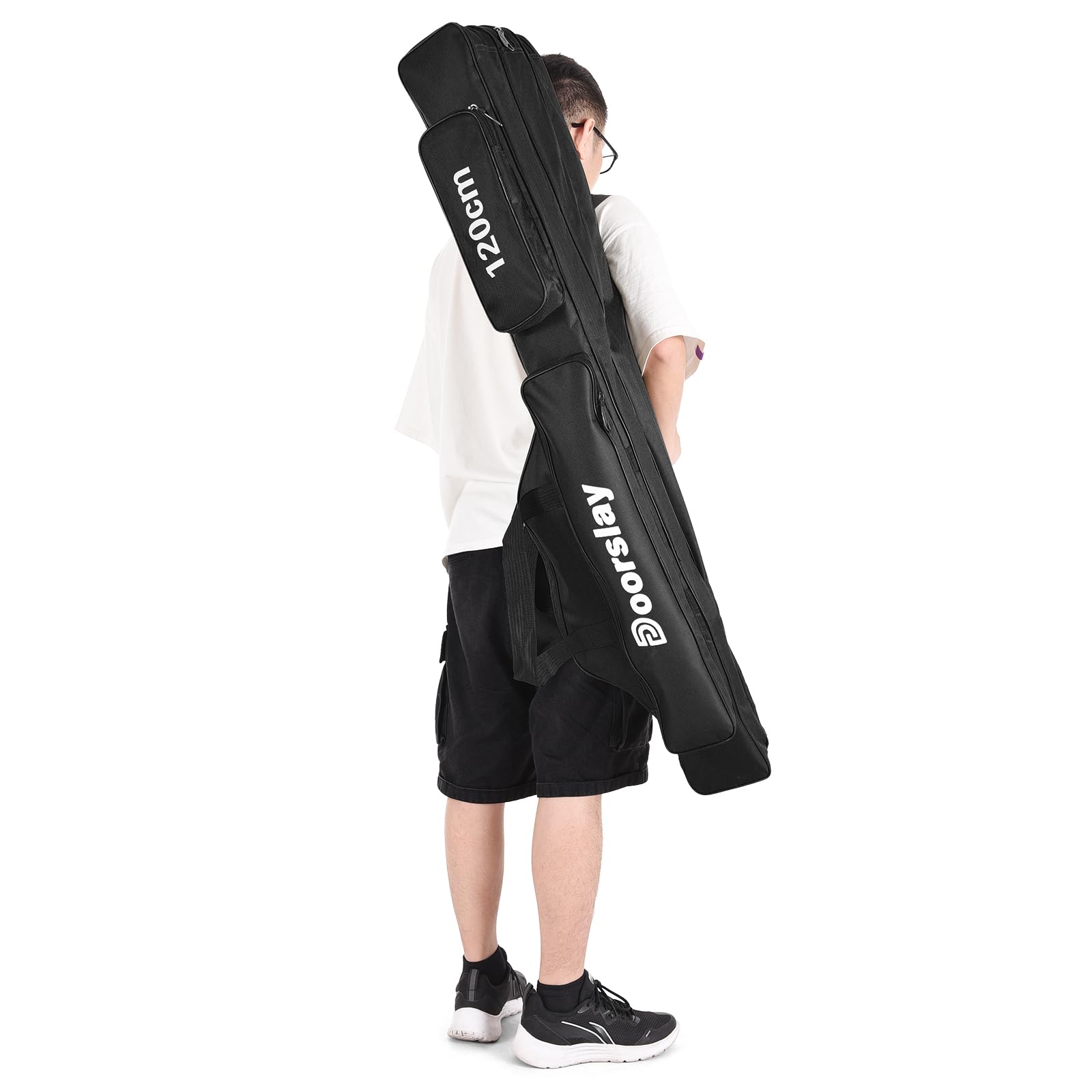 **Doorslay 3-Layer Oxford Waterproof Fishing Rod Case - Portable Folding Fishing Pole Storage Bag for Travel & Outdoor Fishing Gear - Perfect for Camping, Kayaking, and Beach Trips**