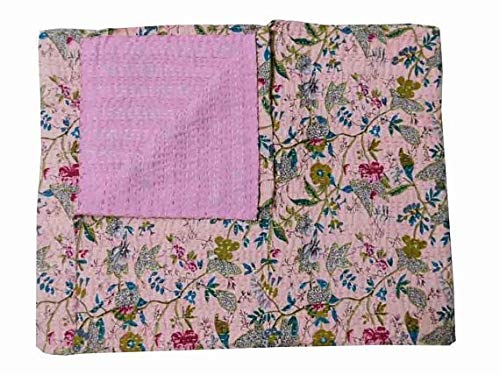 Handmade Indian Bohemian Bedspread - Twin Size Kantha Quilt Cover, Hippie Gypsy Style Bedding for Boho Chic Bedroom Decor | Perfect for Guest Rooms, Dorm Rooms & Cozy Home Styling