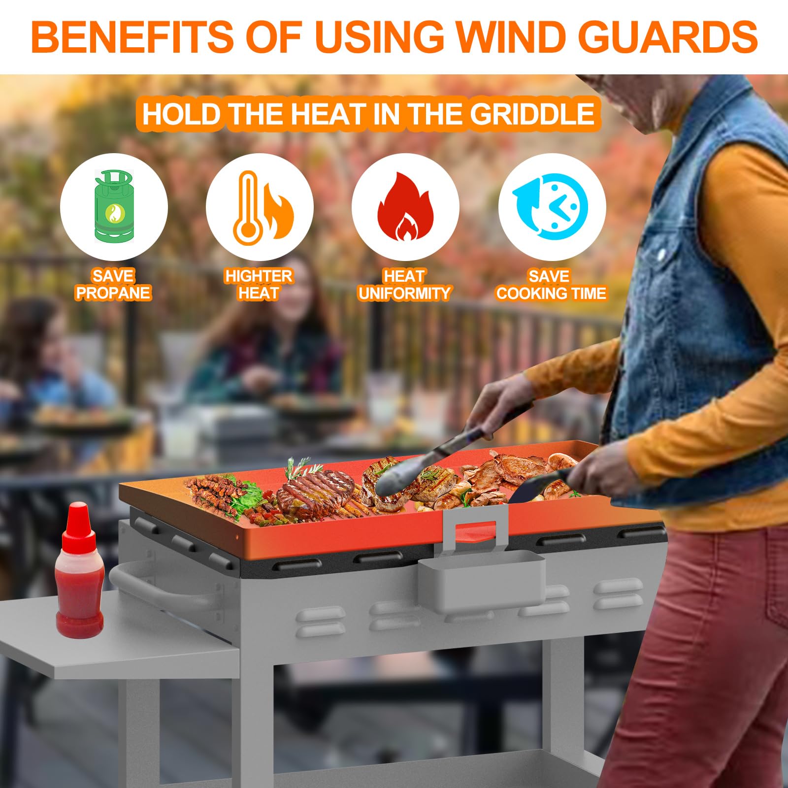 Upgraded Magnetic Wind Guards for 36” Blackstone Griddle | Stainless Steel Grill Accessories | Flame Protection & Heat Retention | Saves Gas | Compatible with Hood | Perfect for Outdoor Cooking & Camping