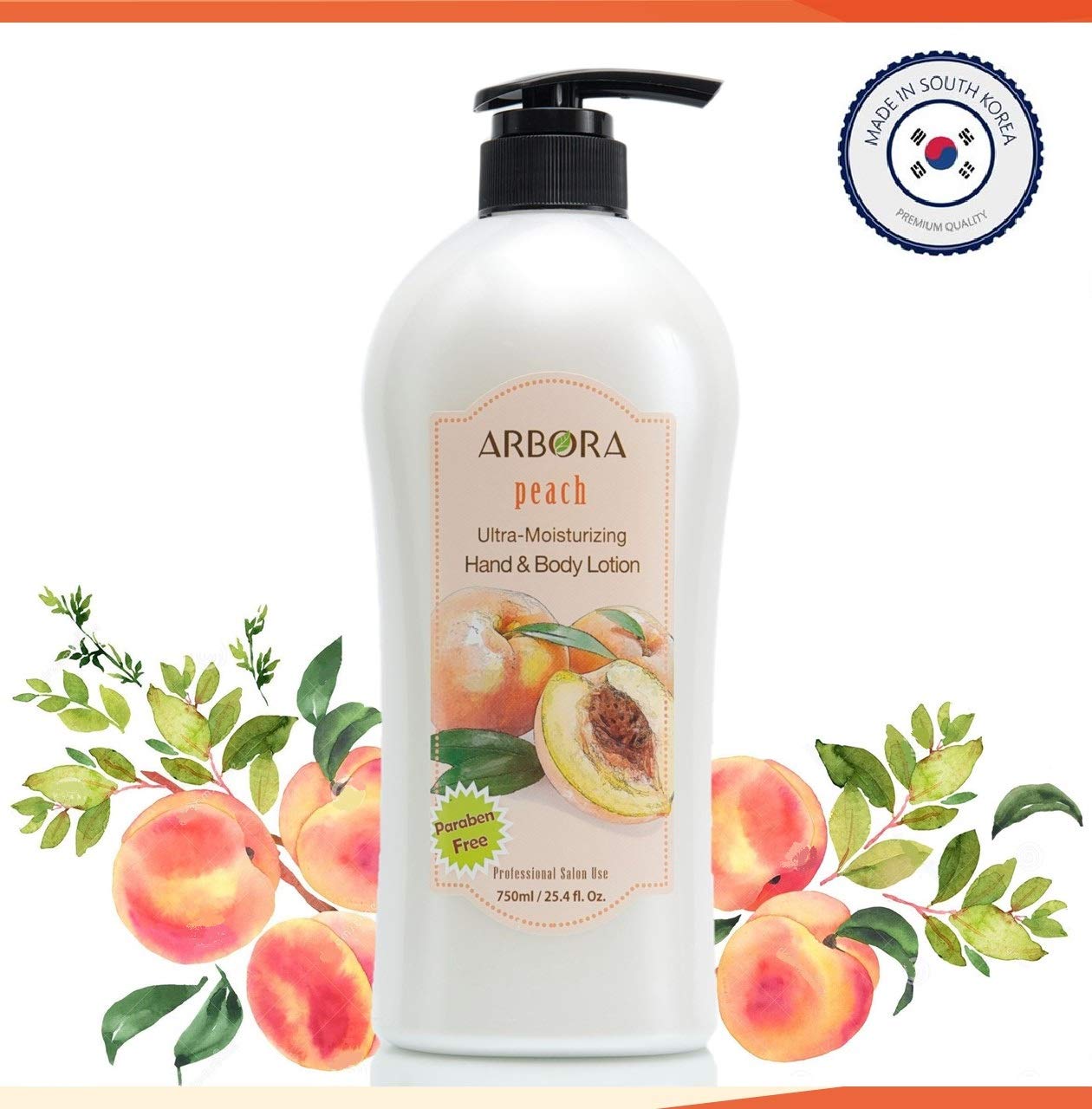 ARBORA Combo Pack of 2 Ultra-Moisturizing Hand & Body Lotions - Peach & Pomegranate Scent, 25.4OZ/750ML Jumbo Size, Paraben-Free Natural Formula, K-Beauty Professional Massage Lotion from Korea | Perfect for Dry Skin Care, Spa Days & Gift Sets