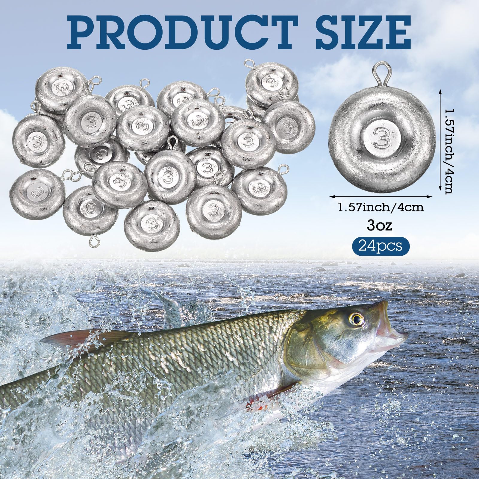24-Piece Fishing Coin Sinkers Weights Kit - Heavy Duty Disc Sinkers for Saltwater, Catfishing, Trolling & Surf Fishing - Perfect for Freshwater & Saltwater Anglers