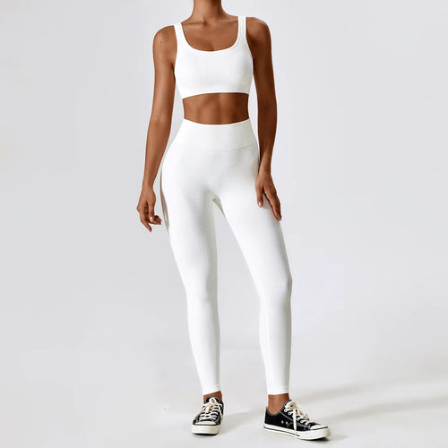 Women's Ribbed Yoga Set - High Waisted Workout Leggings & Sports Bra - Gym Clothing for Fitness, Running & Yoga - Perfect for Home Workouts & Studio Classes