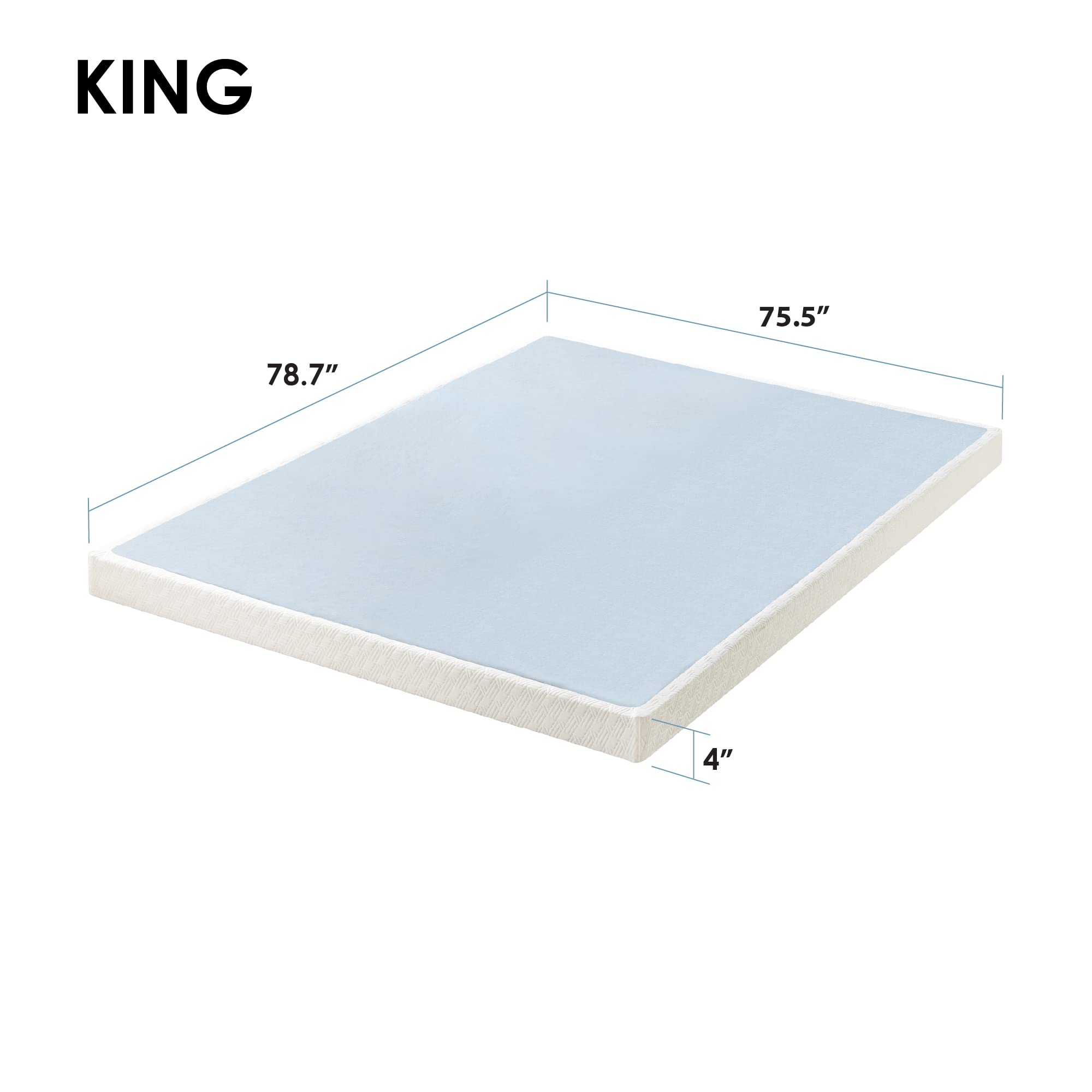 MELLOW 4 Inch Metal Box Spring Mattress Foundation with Wood Slats & Fabric Cover - King Size White Bed Frame for Enhanced Support & Comfort - Perfect for Master Bedrooms, Guest Rooms & Dormitories