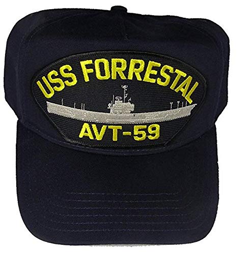 USS Forrestal AVT-59 Embroidered Navy Veteran Hat - Supercarrier Military Cap with FID & Forest Fire Design | Perfect for Veterans Day, Military Reunions & Patriotic Events