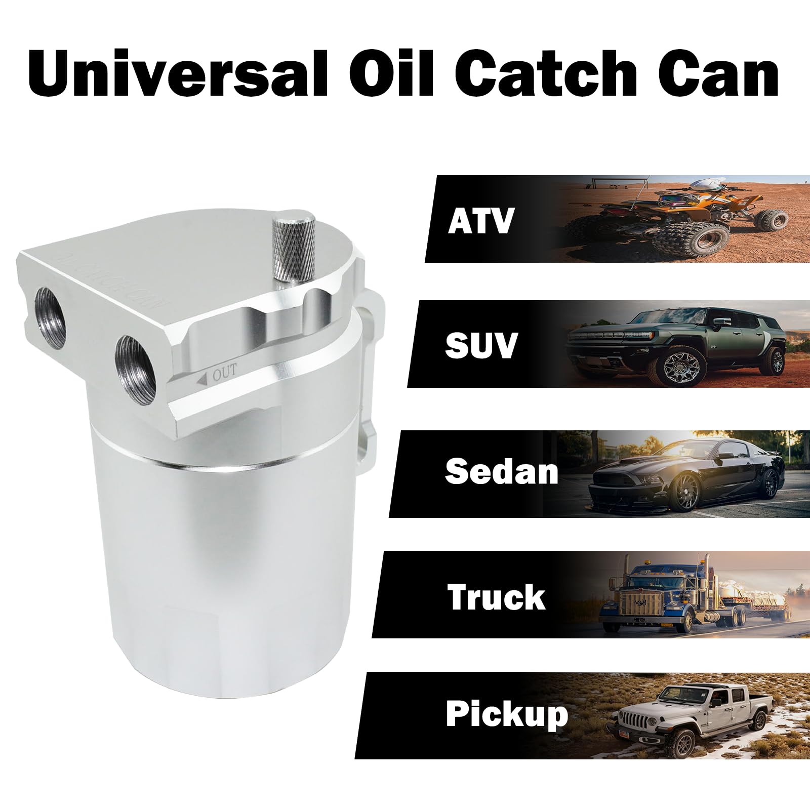 Universal Aluminum Oil Catch Can with Baffle - 300ml Oil Separator Collection Tank (Silver) - Prevents Engine Sludge & Improves Performance - Ideal for Cars, Trucks & Performance Vehicles