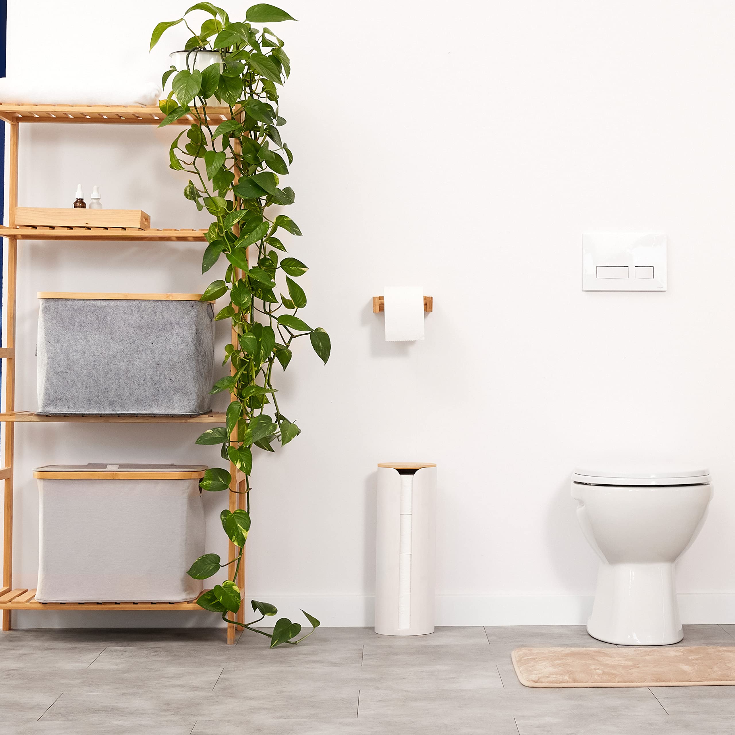Hennez Bamboo Toilet Paper Holder with Lid - 4 Roll Storage Organizer - Natural Wood Bathroom Tissue Dispenser | Perfect for Bathroom, Vanity, and RV Organization