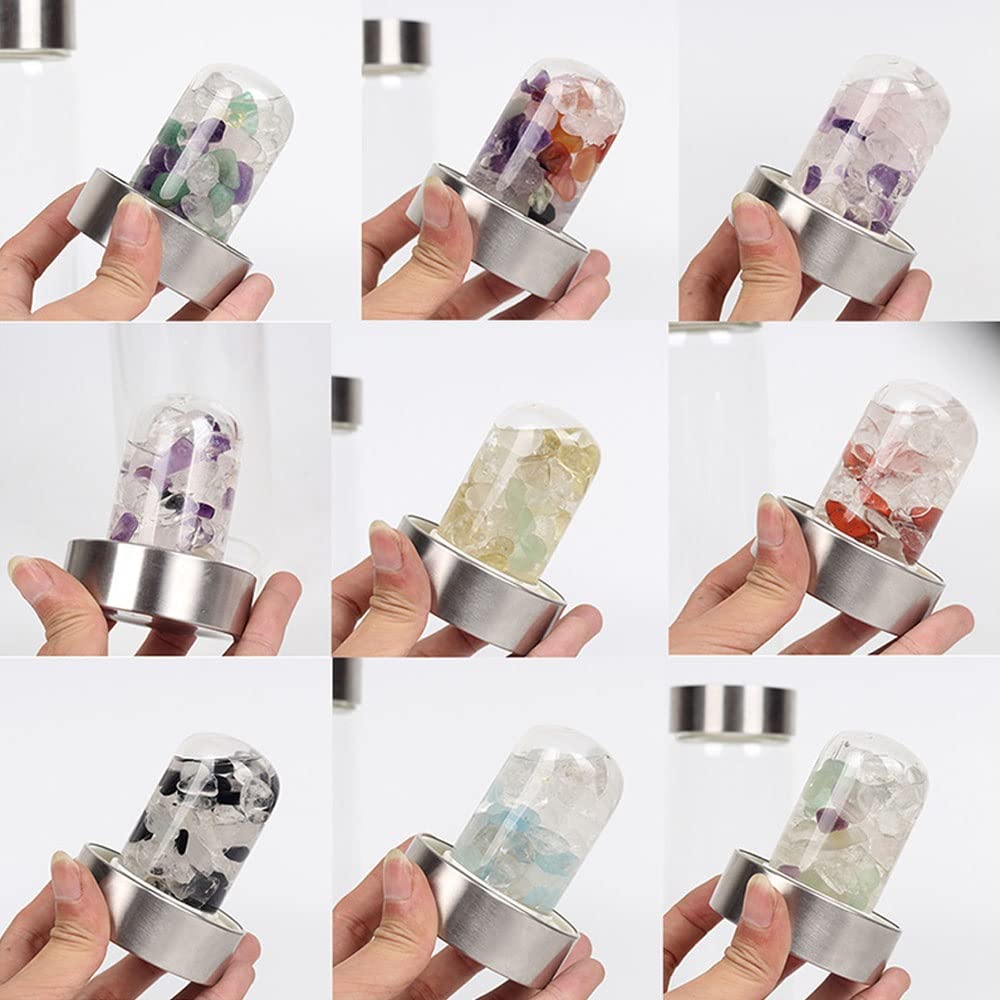 Natural Amethyst Crystal Water Bottle - 550ml/18oz Reusable Gemstone Infused Glass Bottle with Quartz Wand for Energy & Reiki Healing | Perfect for Yoga, Meditation & Holistic Wellness