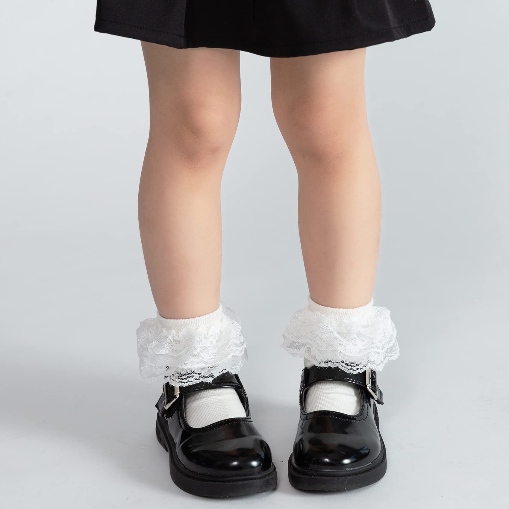 5/6 Pairs Baby Girl Toddler Lace Socks with Ruffles & Bow - Cute Ankle Socks for Dress Up, Parties & Special Occasions