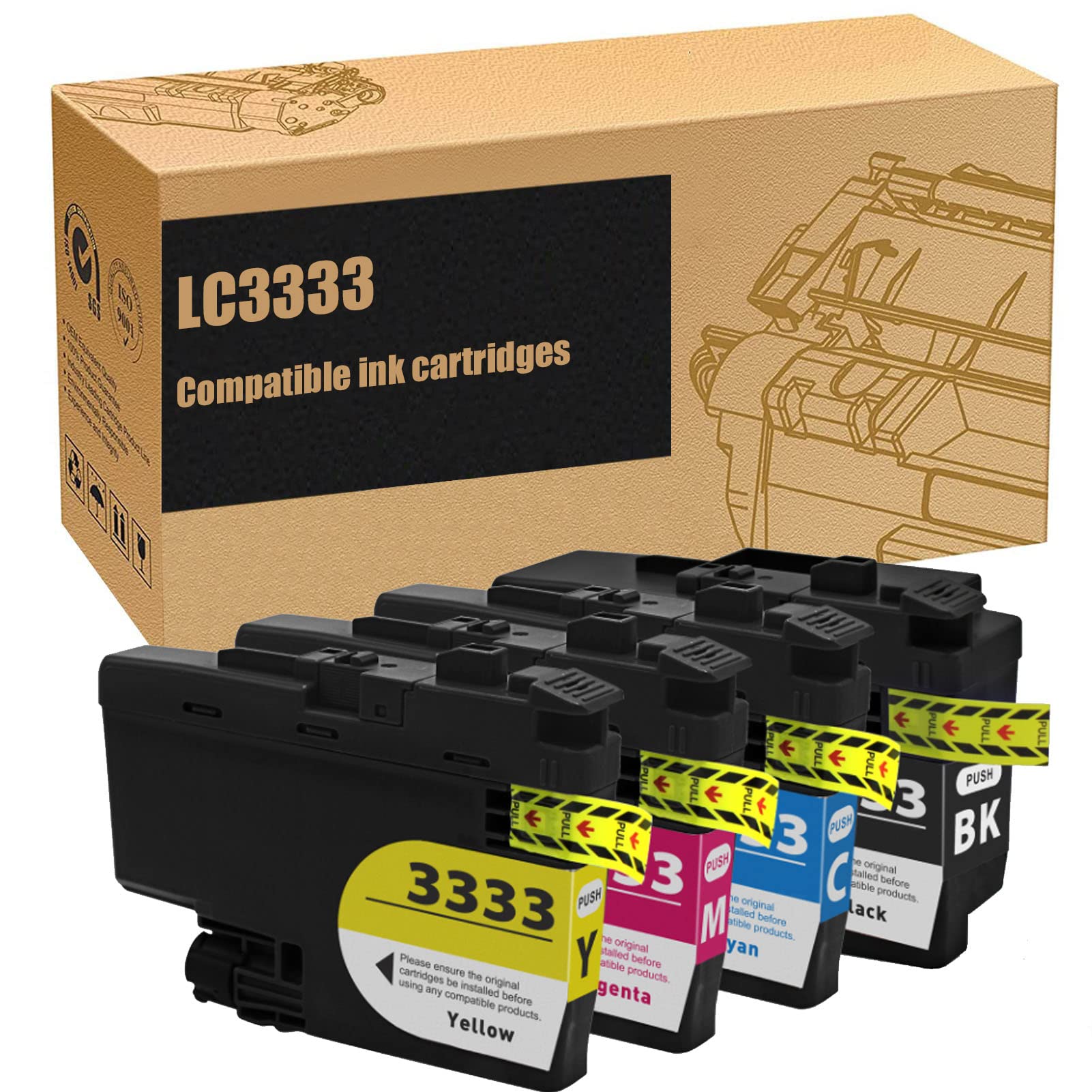 ZLOR LC3333 Compatible Ink Cartridge Replacement for Brother J1100DW J1300DW Printer - 4 Pack (Black, Cyan, Magenta, Yellow) | High-Quality Printer Ink for Home Office & School Printing Needs