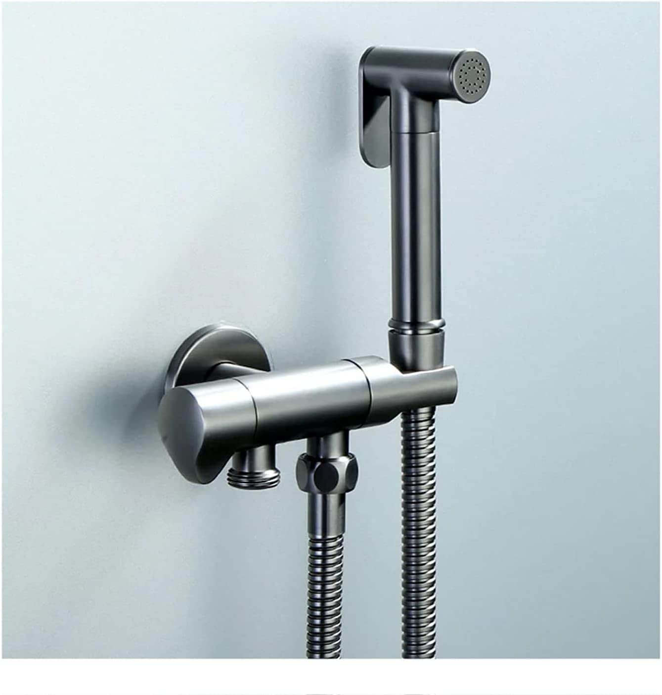Solid Brass Dual Handle Bidet Sprayer Kit - Brushed Nickel Portable Bidet Shower for Toilet, Grey (Perfect for Bathroom Hygiene & Travel Use)