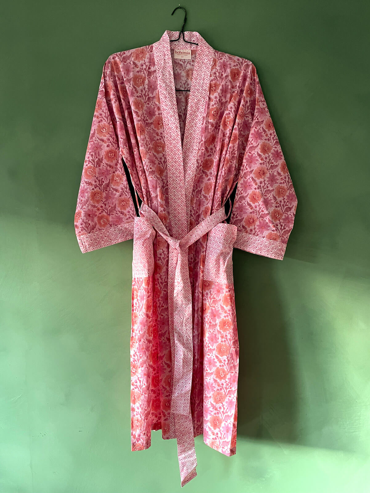 Vintage Pink Block Print Cotton Robe for Women - Soft & Comfortable Loungewear - Perfect for Spa, Yoga & Relaxation at Home