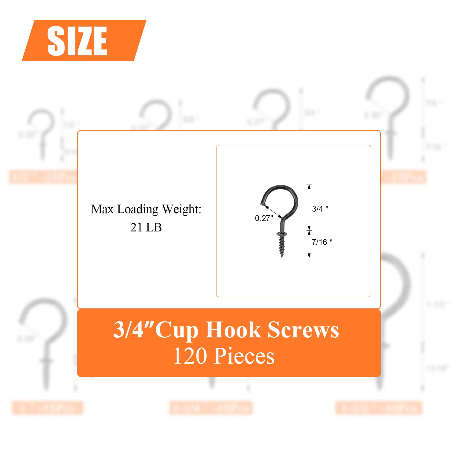 120-Piece 3/4 Inch Black Cup Screw Hooks - Heavy Duty Self-Tapping Ceiling Hanging Hooks for Plant Hangers, Christmas Lights, Wind Chimes & Home Decor