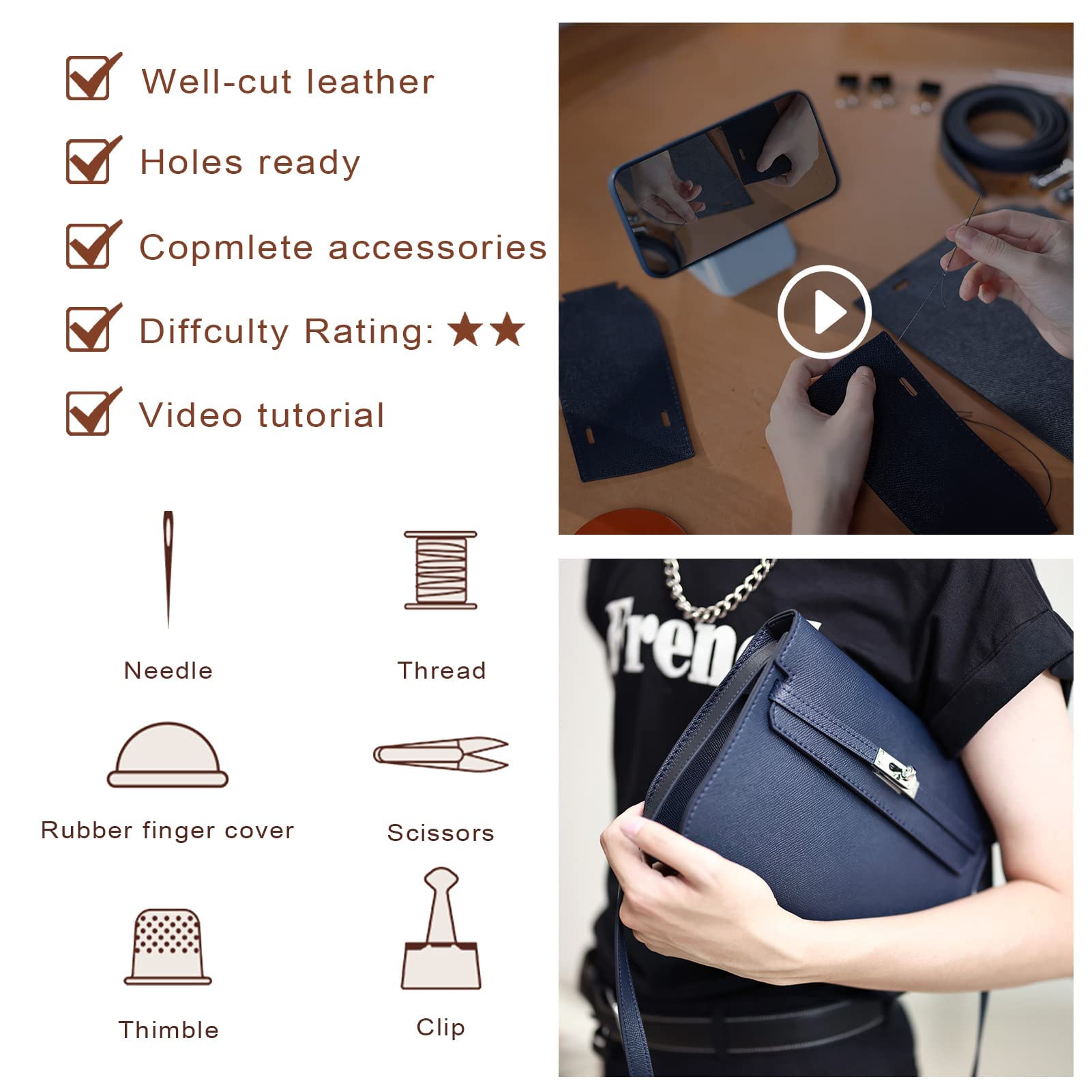 POPSEWING DIY Leather Bag Kit - Premium Handcrafted Designer Handbags for Women & Men - Complete DIY Bag Making Set for Personalized Gifts - Perfect for Crafting, Fashion Accessories & Unique Present Ideas