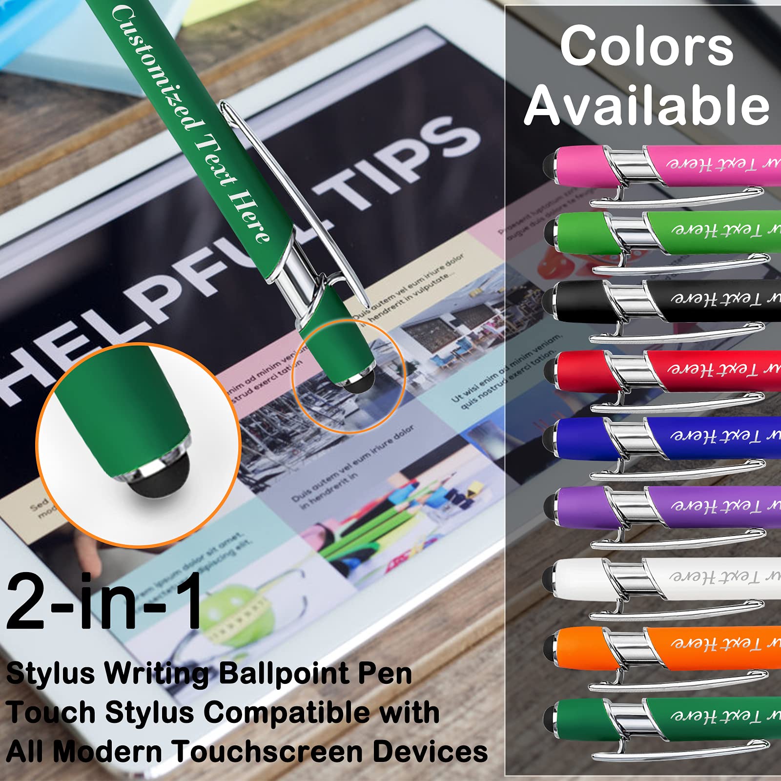Custom Engraved Pens with Name - 0.5mm Stylus Ballpoint Pens for Office, School & Business - Soft Touch Personalized Writing Gift for Men & Women (50 Pack, Dark Green) - Perfect for Corporate Gifts, Promotions & Everyday Use