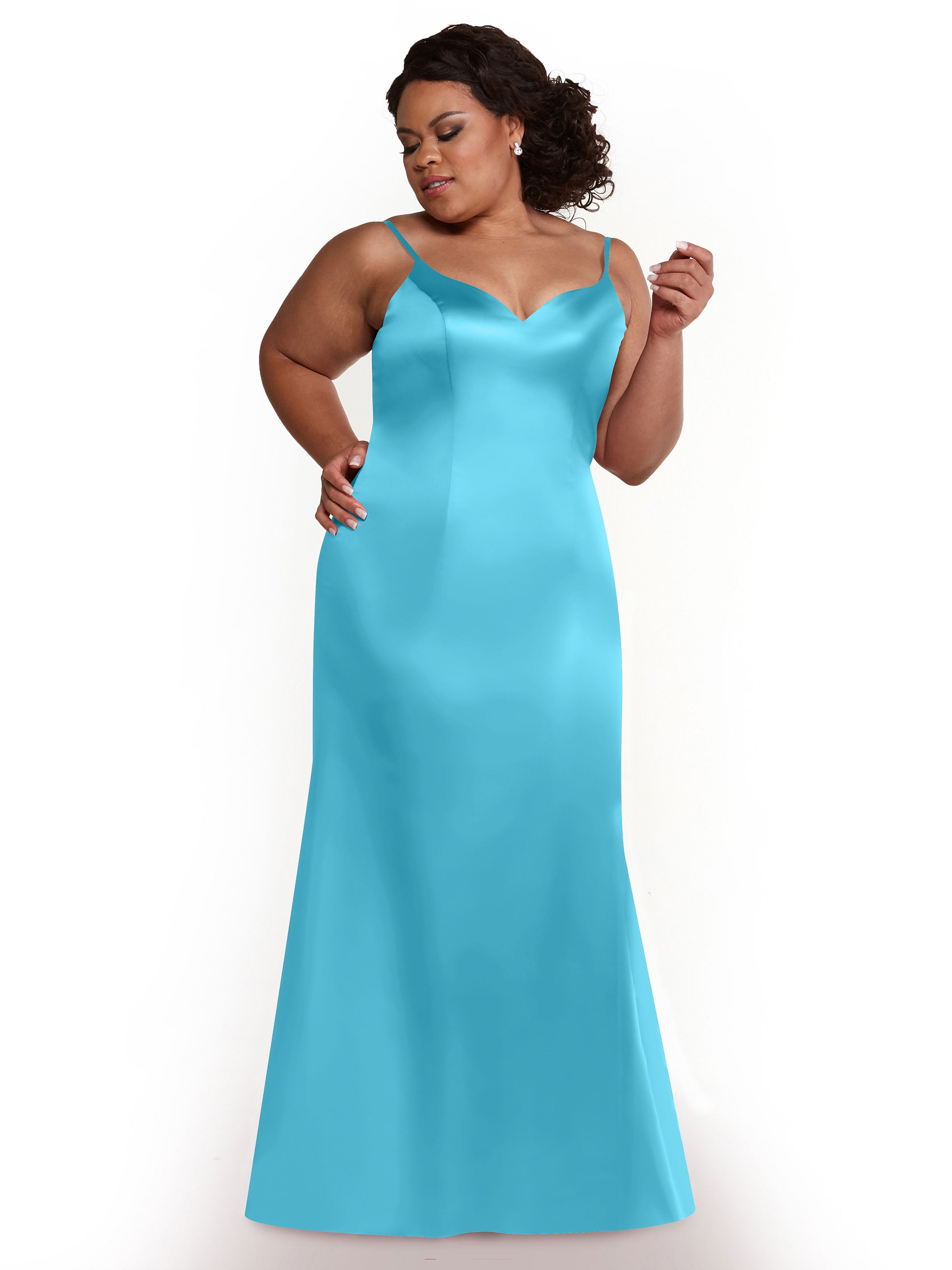 Elegant Fit and Flare Satin Bridesmaid Dress with Thigh High Slit - Perfect for Weddings, Prom, and Formal Events