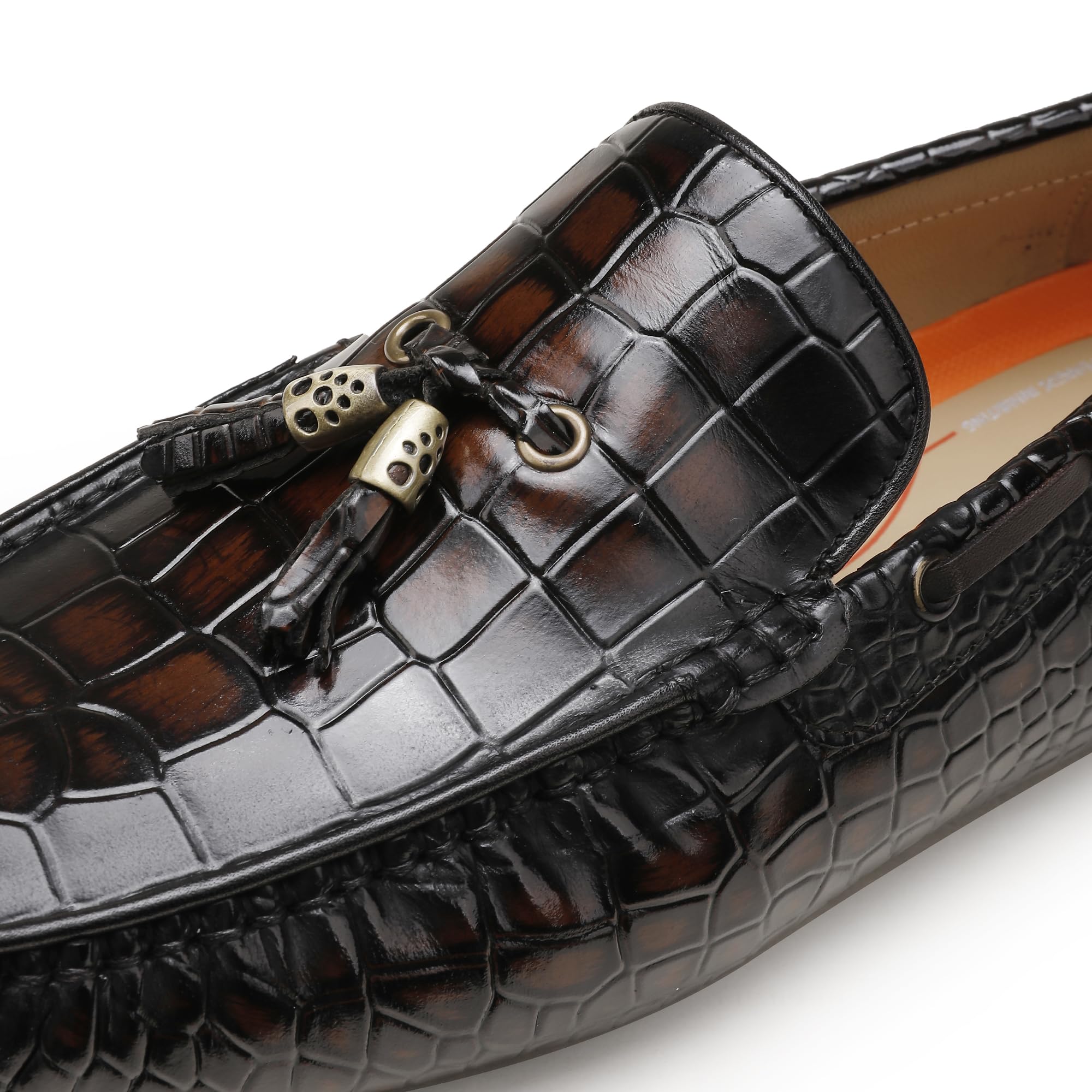 Men's Genuine Leather Penny Loafers - Alligator Pattern Slip-On Dress Shoes for Business & Casual Wear | Comfortable Driving Moccasins for Men | Perfect for Office, Weddings & Daily Outfits