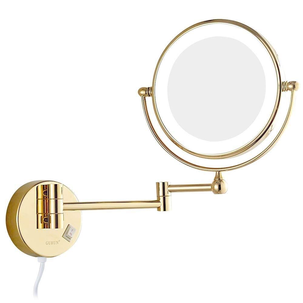 8 Inch LED Wall Mount Bathroom Makeup Mirror - Double Sided Magnifying & Shaving Mirror with Adjustable Rotation, Foldable Design & Plug-in Power - Perfect for Vanity, Dressing Room & Bathroom Lighting