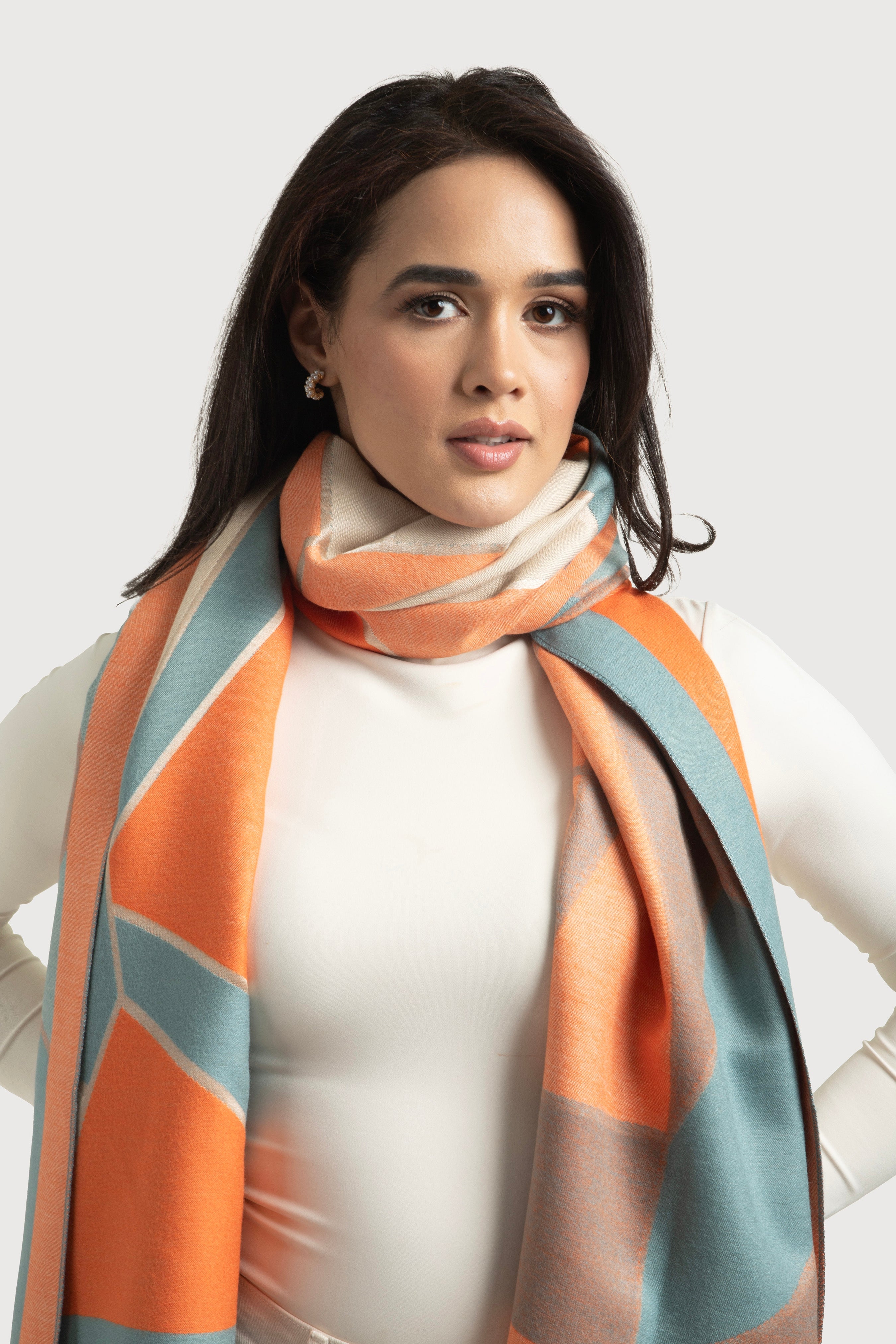 Reversible Geometric Print Scarf for Women - Stylish Winter Fashion Accessory for Office, Travel & Casual Outfits
