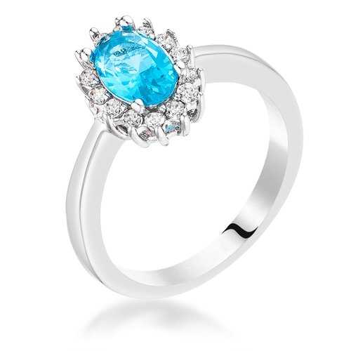 Aqua Blue Cubic Zirconia Petite Oval Ring for Women - Elegant & Dainty Jewelry for Everyday Wear, Gift Giving & Special Occasions