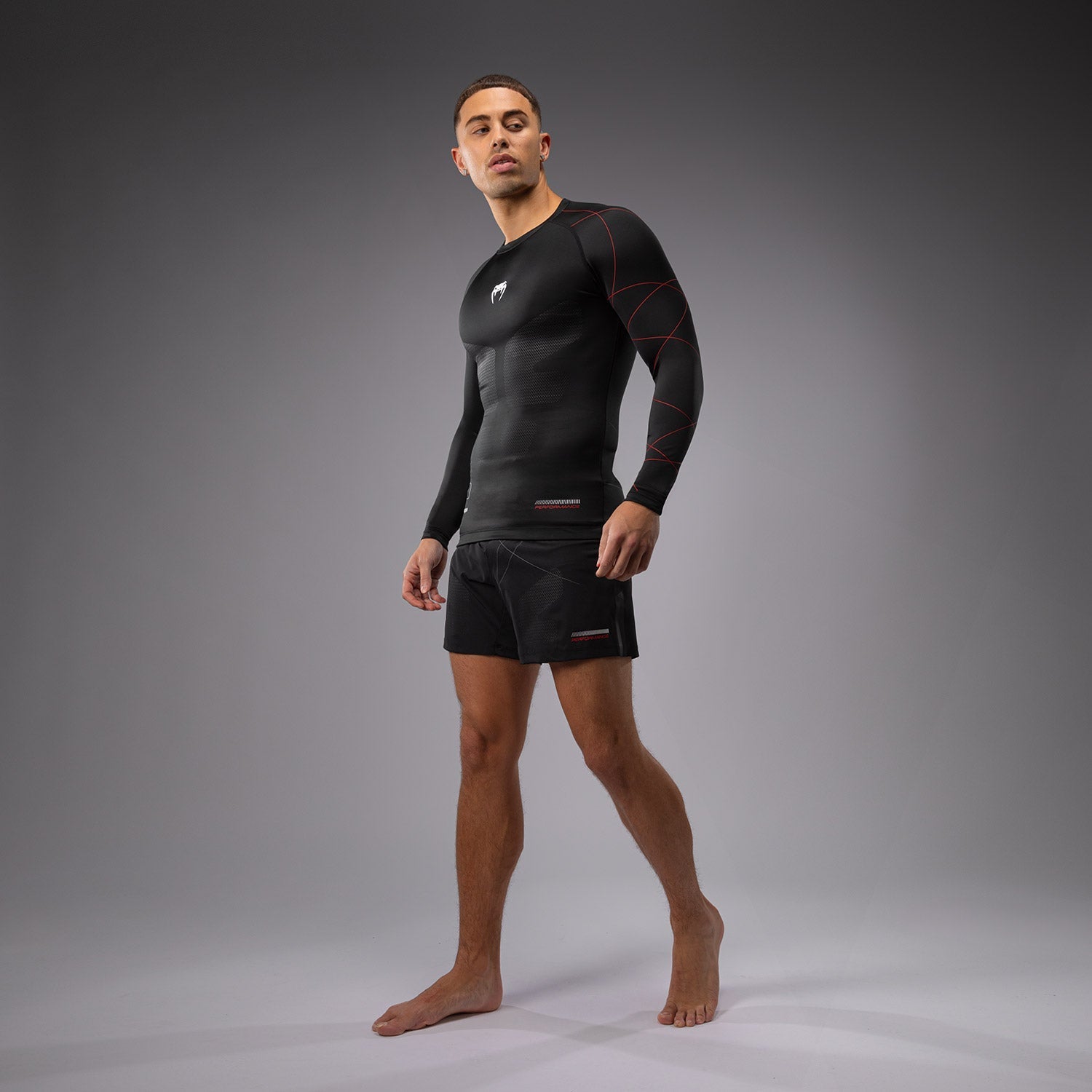 Venum Tactical XT Men's Long Sleeve Rashguard - Black & Fire Red MMA Shirt for BJJ, Muay Thai & Combat Sports Training
