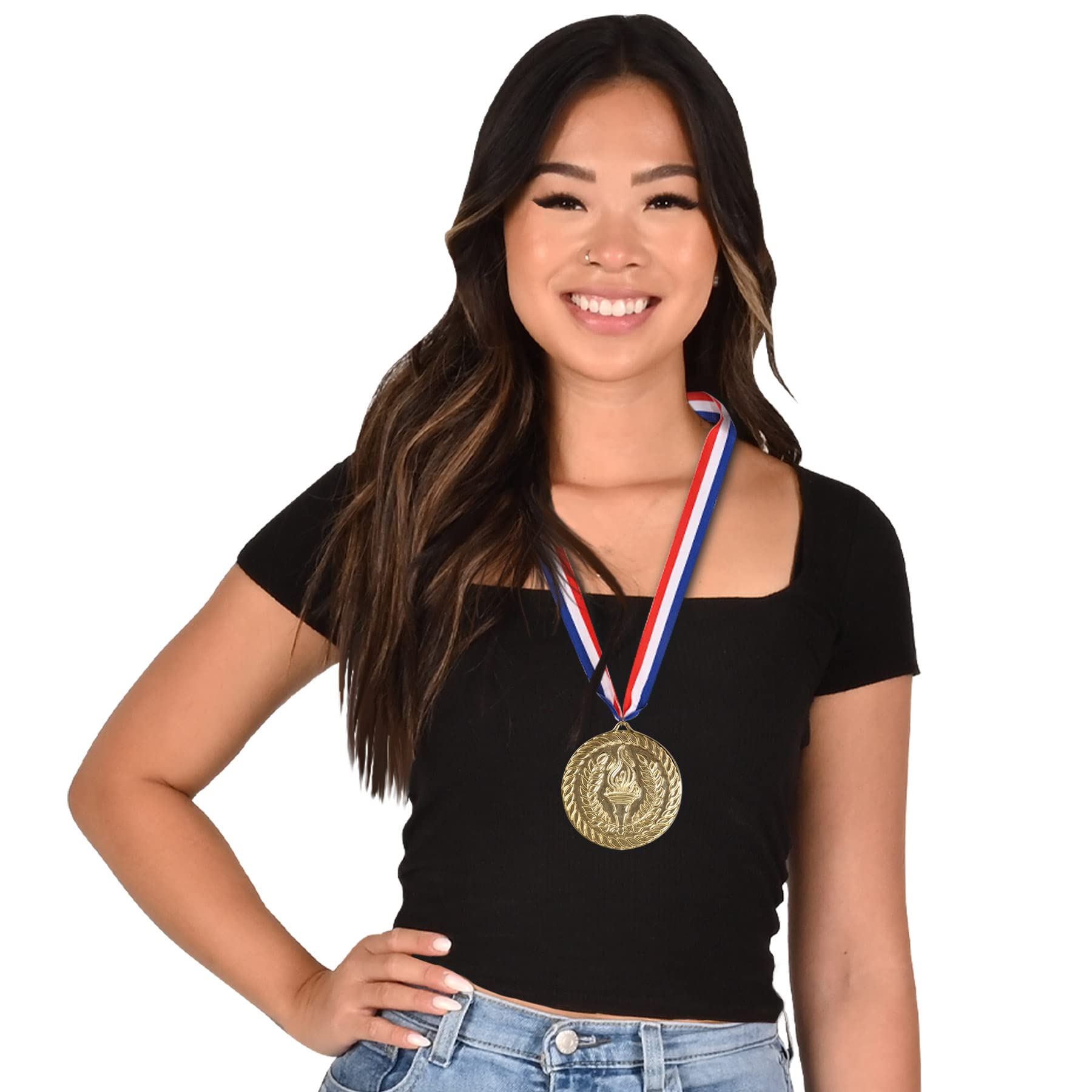 Beistle Gold Medal with Ribbon - Award Medal for Sports, Competitions & Achievements - Perfect for Olympics, School Events & Recognition Ceremonies
