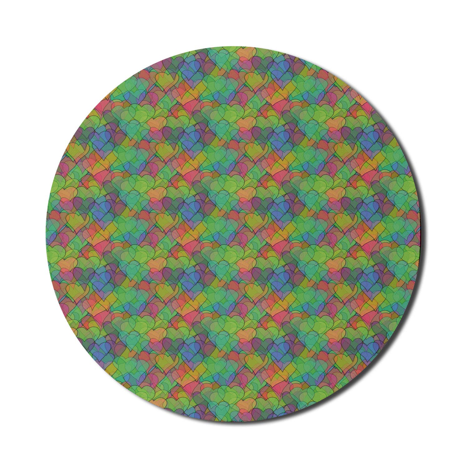 Ambesonne Colorful Round Mouse Pad - Non-Slip Thick Rubber Gaming Mousepad with Psychedelic Heart Design, 8 Inch, Multicolor | Perfect for Computers, Office, Gaming & Valentine's Day Gifts