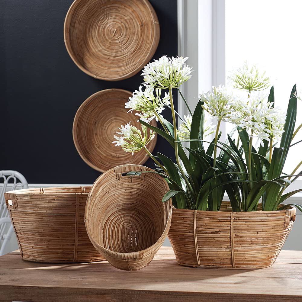 Elegant Set of 3 Woven Cane Rattan Trays - Round Natural Boho Baskets 22 inch for Home Decor, Coffee Table & Wall Storage | MY SWANKY HOME