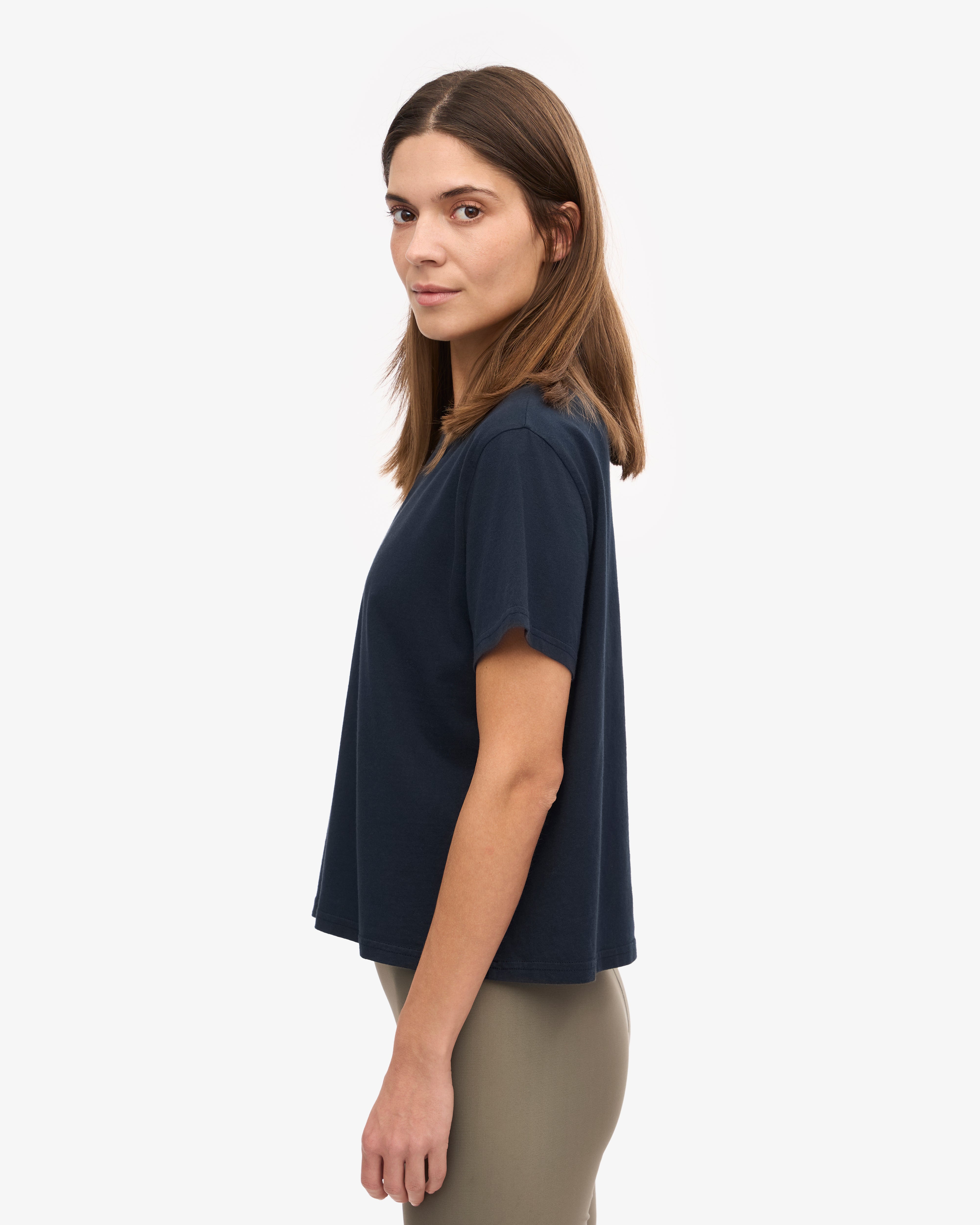 Organic Boxy Crop Tee - Navy Blue | Women's Casual Short Sleeve T-Shirt | Perfect for Yoga, Running & Everyday Wear