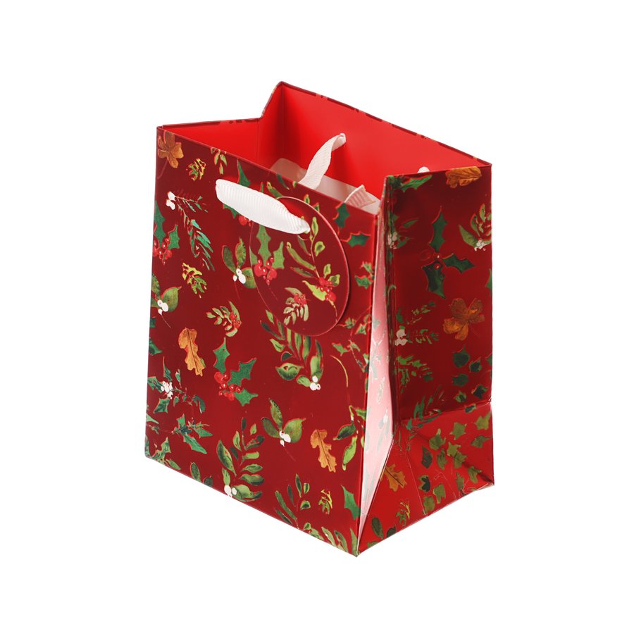 GLICK Christmas Paper Gift Bags Small Size with Festive Foliage Design - Perfect for Holiday Party Favors, Gift Wrapping & Christmas Decorations