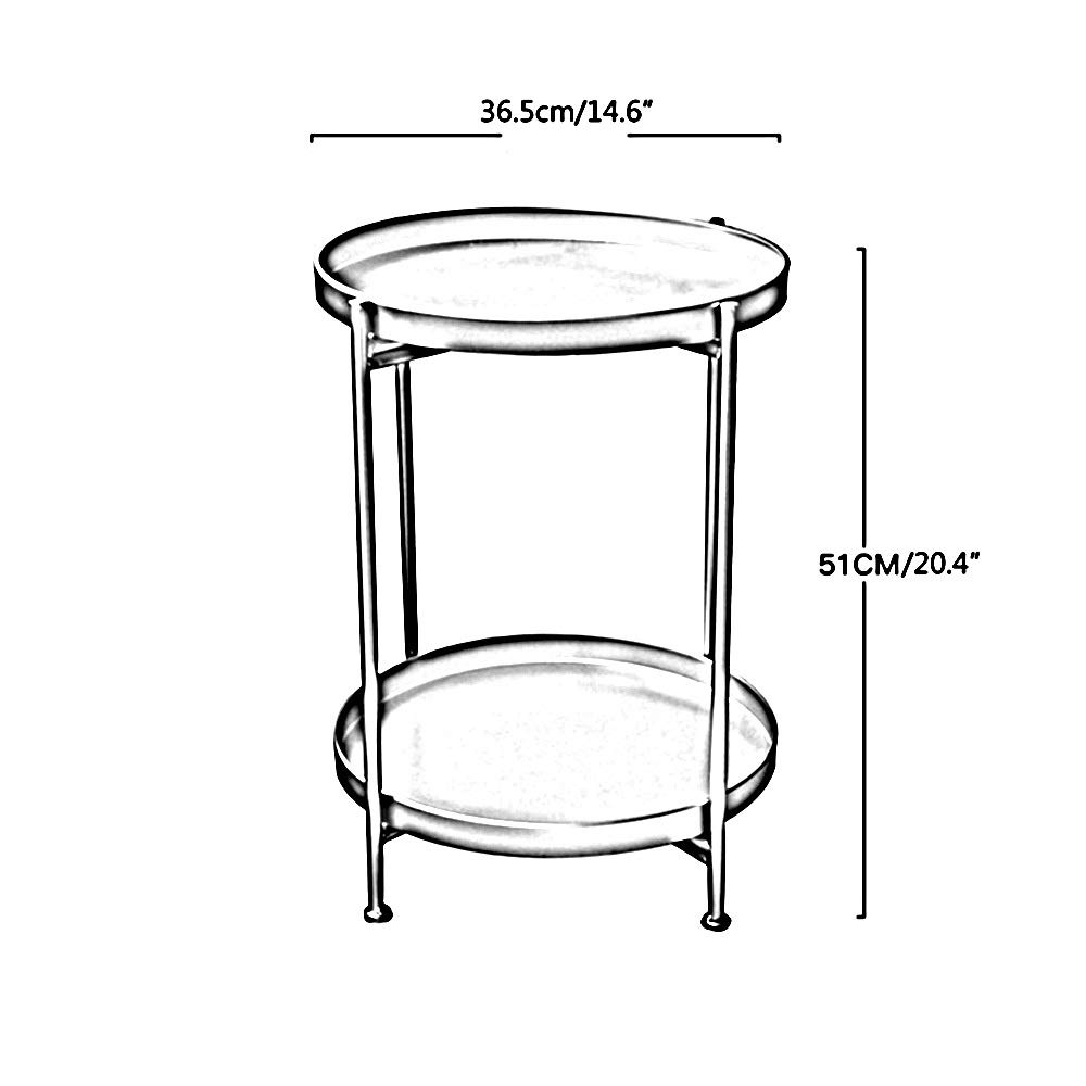 Mini Round Iron Side Table with Detachable Tray - 2-Tier Open Storage Coffee Table for Living Room, Bedroom & Balcony - Perfect for Snacks, Books & Decor (White)