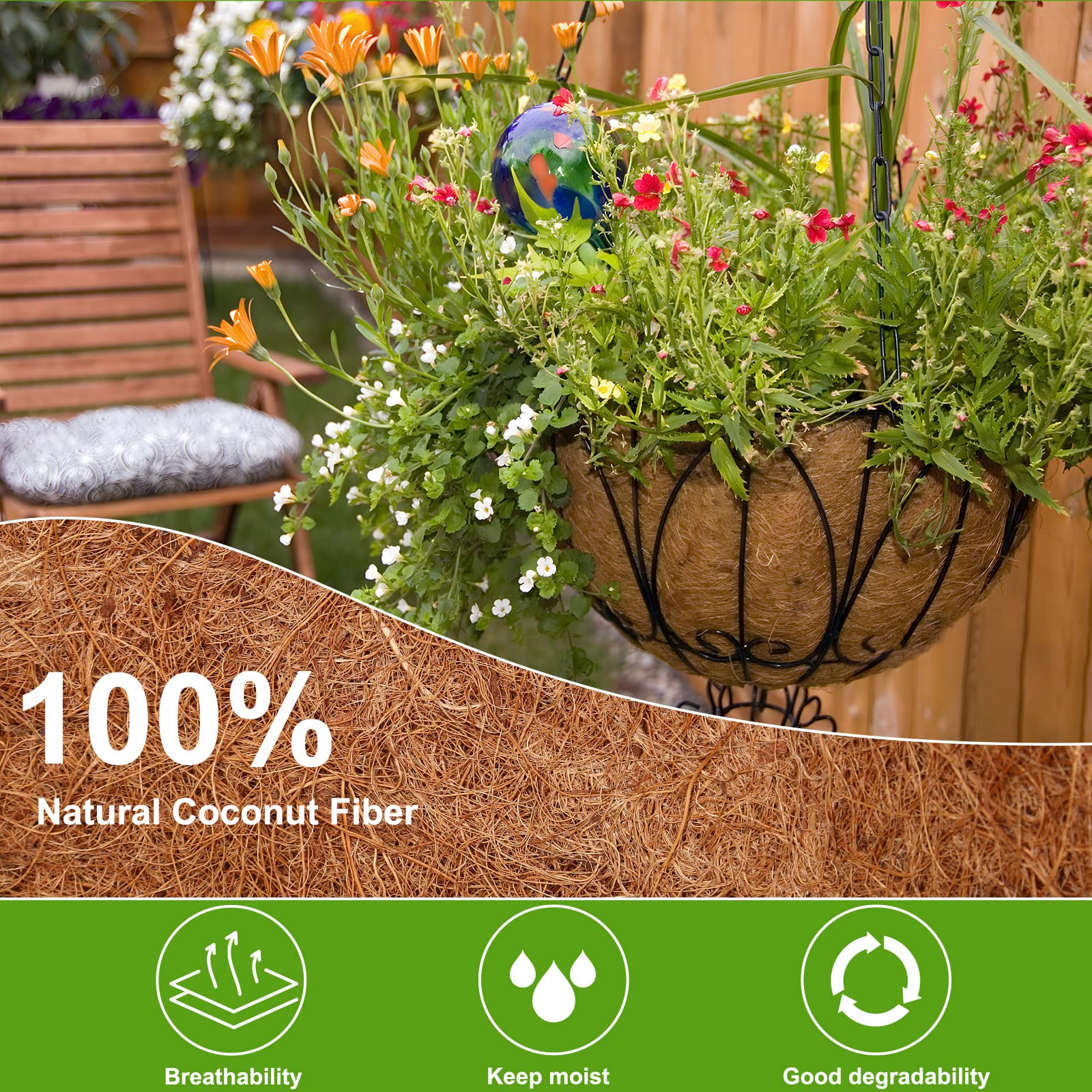 2 Pack 14 Inch Coconut Fiber Planter Liners - Natural Coco Coir Basket Liners for Hanging Plants, Wire Baskets & Flower Pots - Eco-Friendly Garden Accessories for Indoor/Outdoor Decor