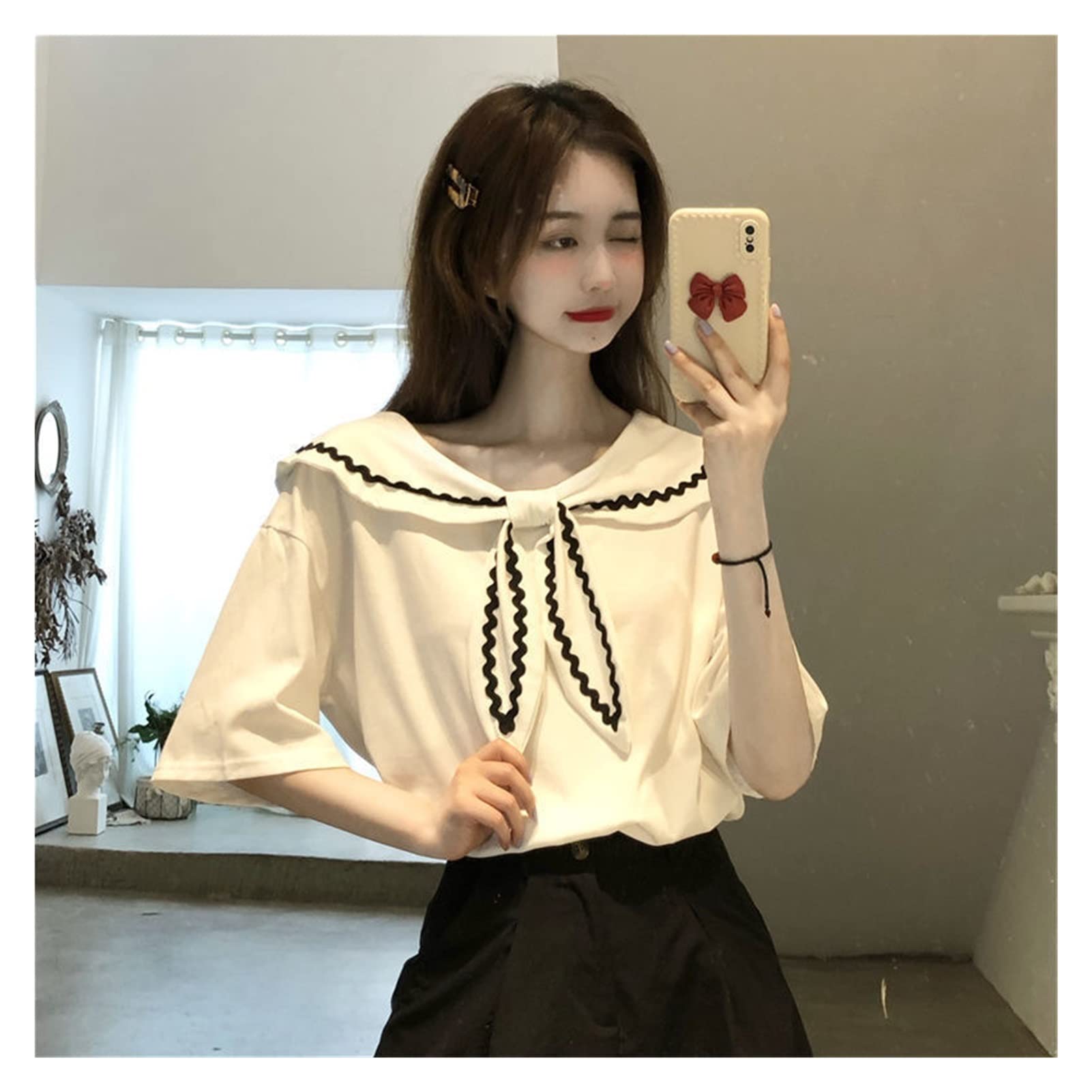 Women's Casual Short Sleeve T-Shirt - Summer Korean Style Plain Black Top (Size XL) | Perfect for Everyday Wear, Outings & Street Fashion