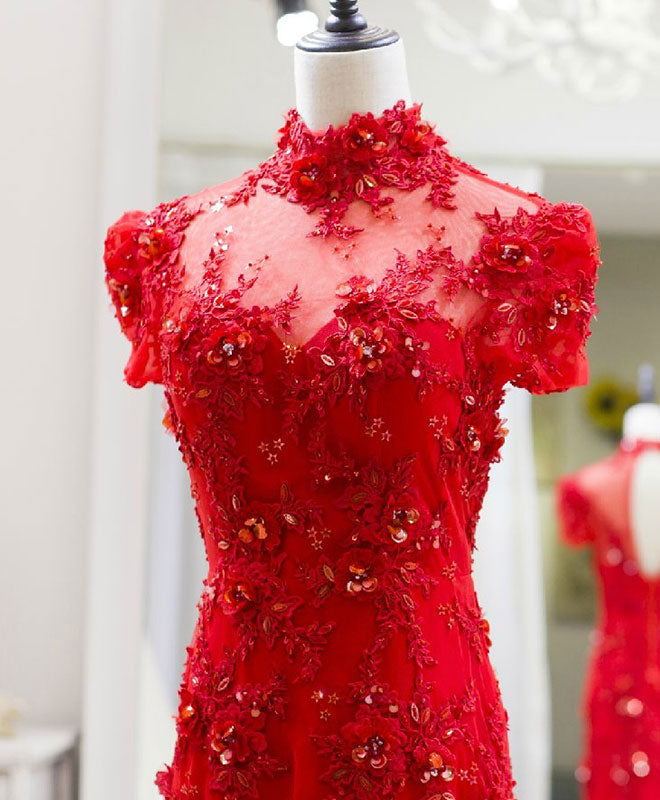 Elegant Red Tulle Lace Long Prom Dress for Women - Formal Evening Gown for Homecoming, Wedding, and Special Occasions