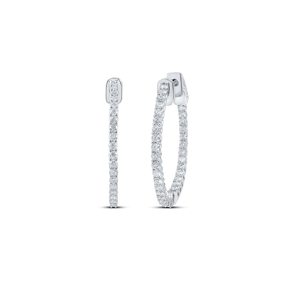 14K White Gold Diamond Inside Outside Hoop Earrings 2 CTW - Elegant Everyday Jewelry for Women, Perfect for Parties, Weddings & Special Occasions