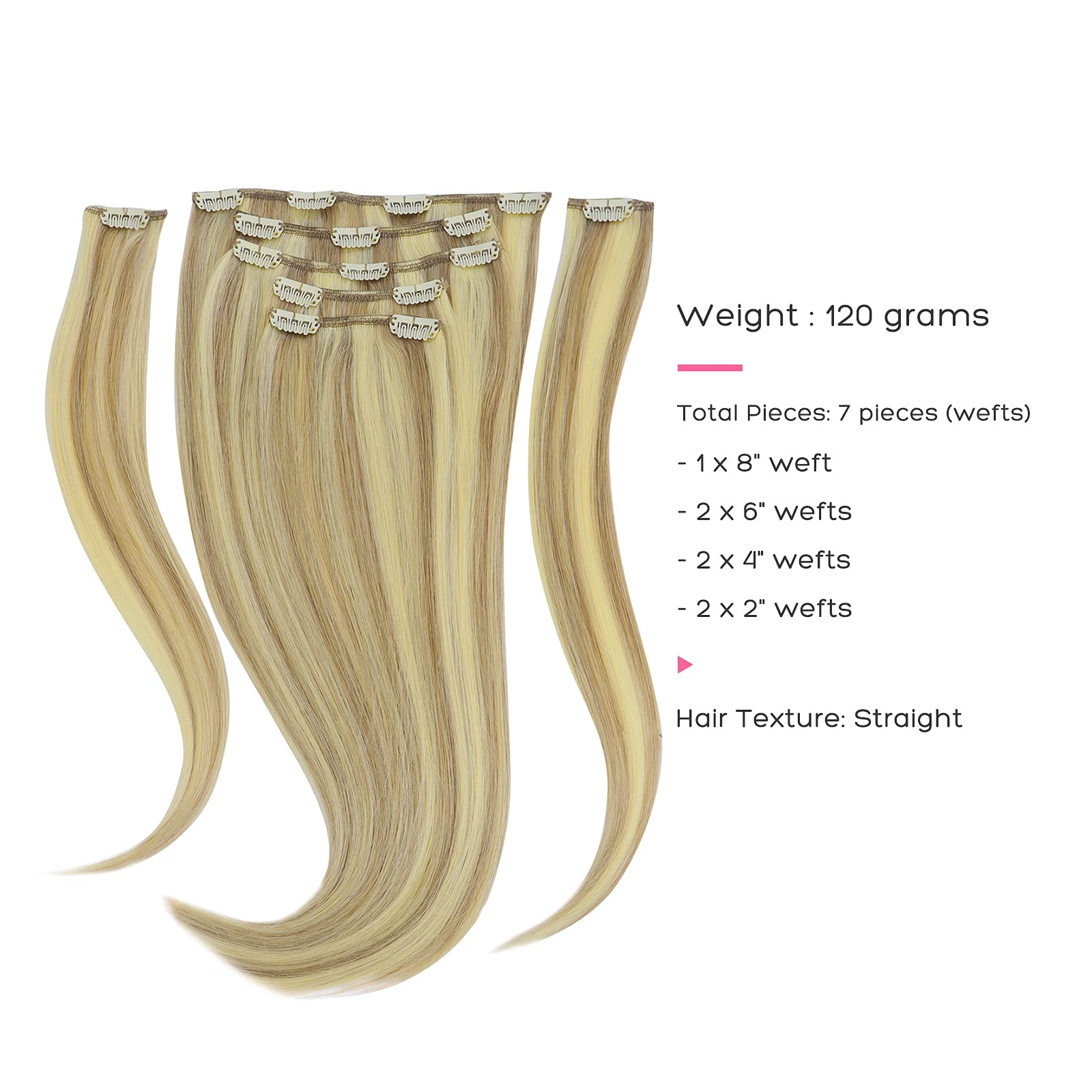Marat Clip-In Human Hair Extensions 22 Inch 120g - Light Blonde Highlighted Golden Blonde Straight Hair Extensions for Women | Perfect for Parties, Weddings & Daily Styling