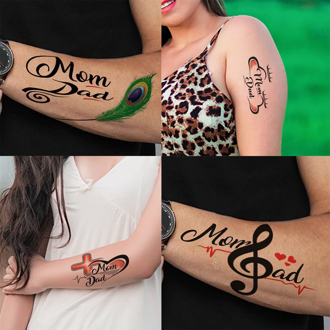 Ordershock Maa Paa Design Pack of 4 Waterproof Temporary Tattoos for Men & Women - Perfect for Parties, Festivals & Body Art
