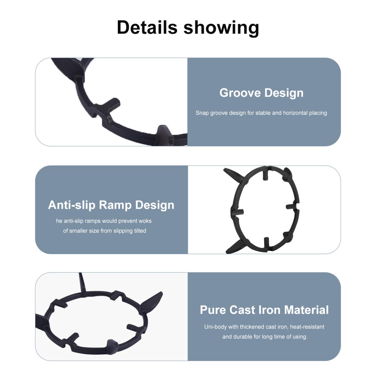 Non-Slip Black Cast Iron Stove Trivets - Heavy Duty Wok Support Ring & Cooktop Pan Holder for Gas Stove - Perfect for Kitchen, Camping & Outdoor Cooking Accessories