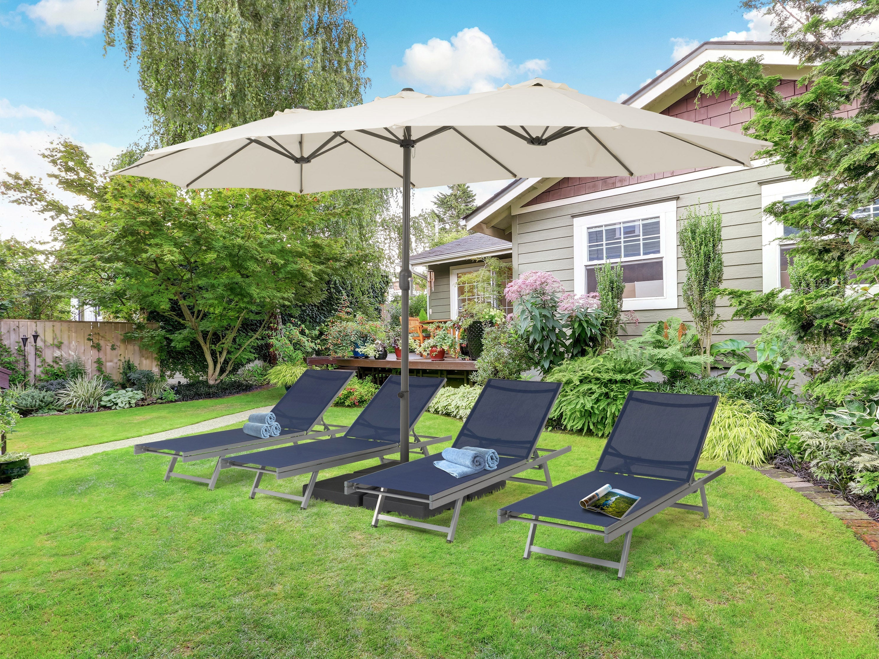 15ft Warm White Double Patio Umbrella - Outdoor Dining, Poolside Lounging, and Backyard Relaxation
