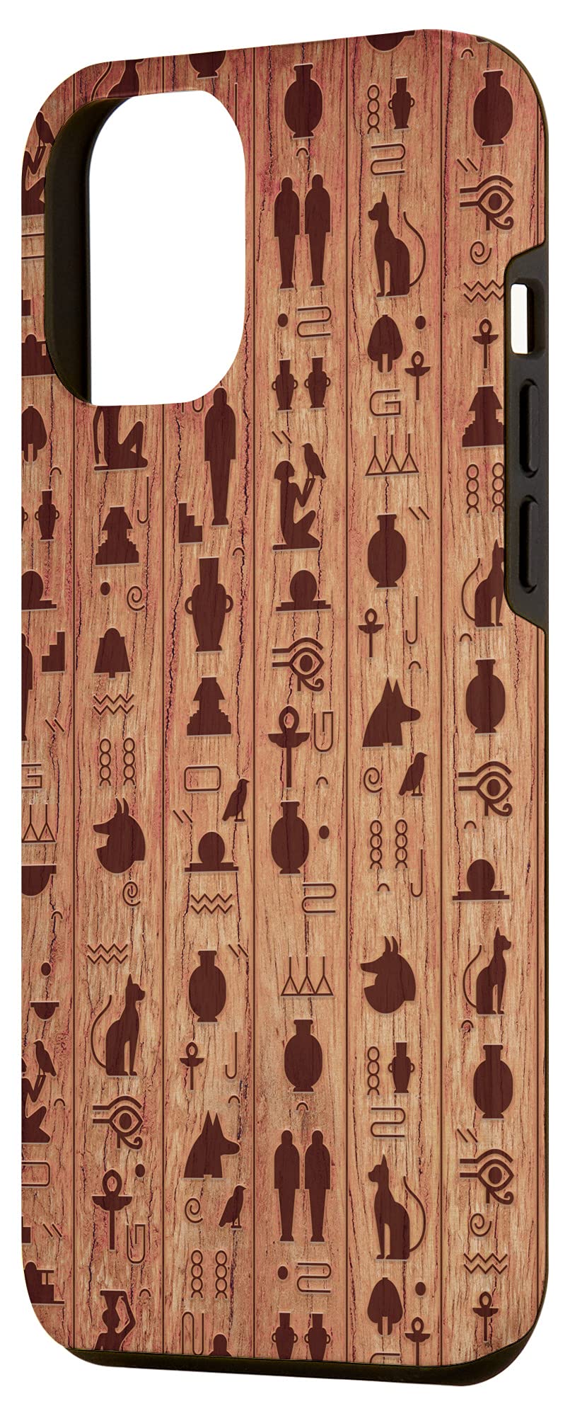 iPhone 12 Pro Max Case with Ancient Egyptian Hieroglyphic Design - Wood Texture Protective Cover - Perfect Gift for History Lovers & Travel Enthusiasts