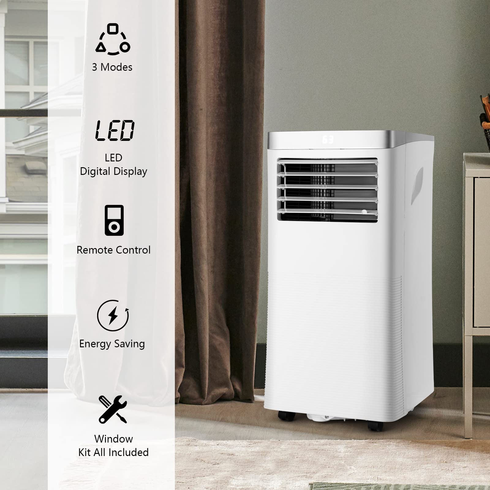 PETSITE 8000 BTU Portable Air Conditioner with Remote Control - 3-in-1 Cooling Unit with Dehumidifier, Fan & Air Cooler for Rooms Up to 230 sq.ft - Perfect for Bedrooms, Living Rooms & Home Offices