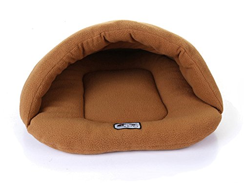 **Cozy Pet Sleeping Bag for Small Dogs & Cats - Warm Half-Covered Bed Mat, Soft Cushion for Indoor Use, Brown (15