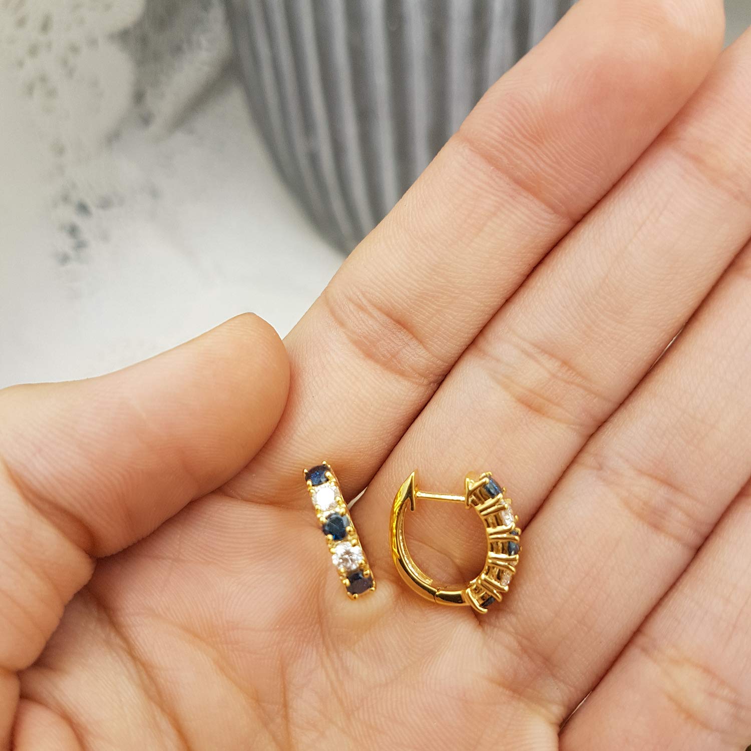 Dazzlingrock Collection 14K Solid Yellow Gold Round Gemstone & White Diamond Women's Huggies Hoop Earrings - Perfect for Everyday Wear, Date Nights & Special Occasions