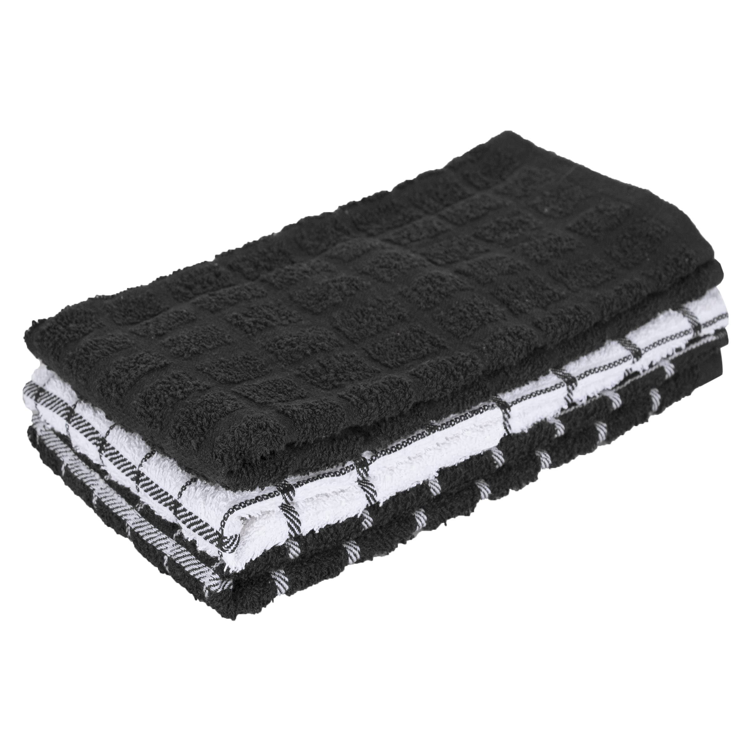 Ritz 100% Cotton Terry Kitchen Dish Towels - Super Absorbent 25x15 Inches, 3-Pack (Black) - Perfect for Drying Dishes, Cleaning Countertops & Kitchen Use