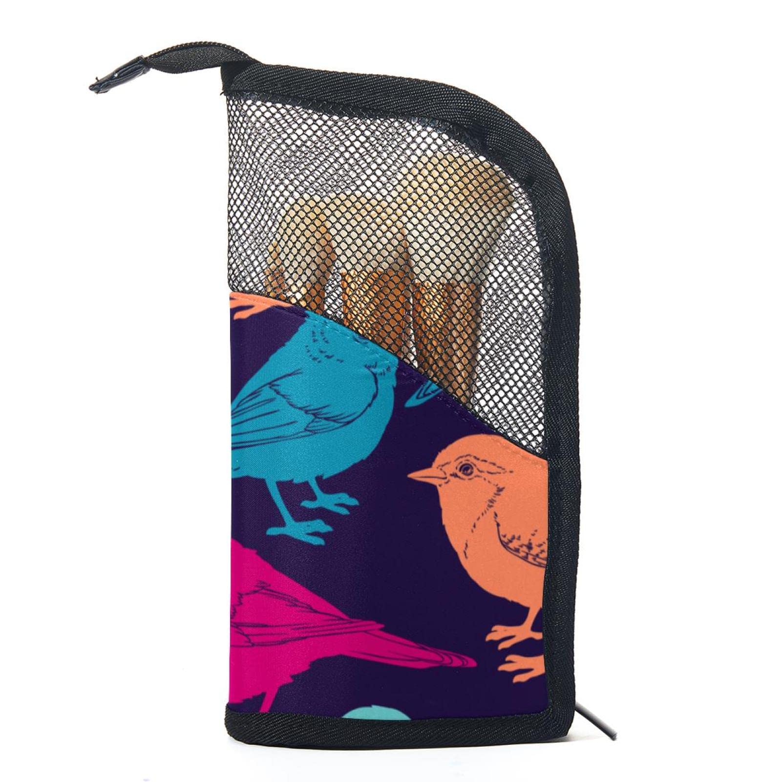 12-Piece Makeup Brush Organizer Bag with Colorful Birds Design - Portable Travel Cosmetic Brush Holder Case for Professional & Home Makeup Artists | Perfect for Travel, Salon Use & Daily Beauty Routine