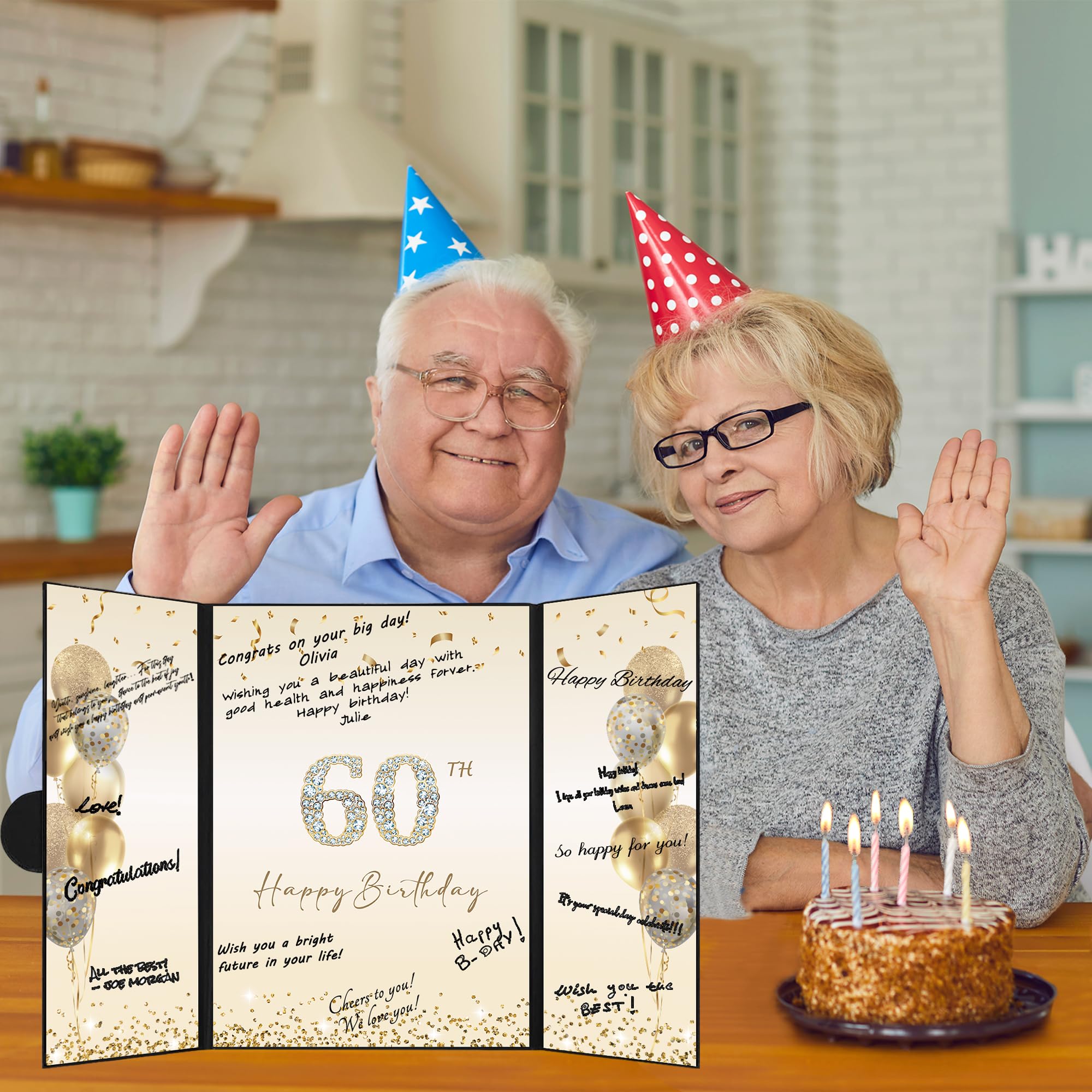 DARUNAXY Black Gold 60th Birthday Party Decorations Set - Happy 60th Birthday Guest Book Alternative for Men & Women - Cheers to 60 Years Signing Board Card - Perfect for Milestone Birthday Parties, Retirement Celebrations & Anniversary Gifts