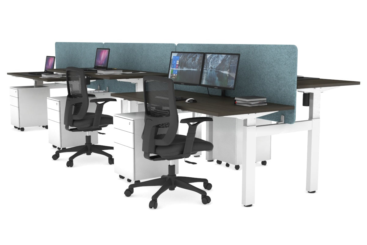 Adjustable Height 6-Person H Bench Workstation with White Frame [1600L x 700W] - Perfect for Office, Coworking Spaces & Home Offices