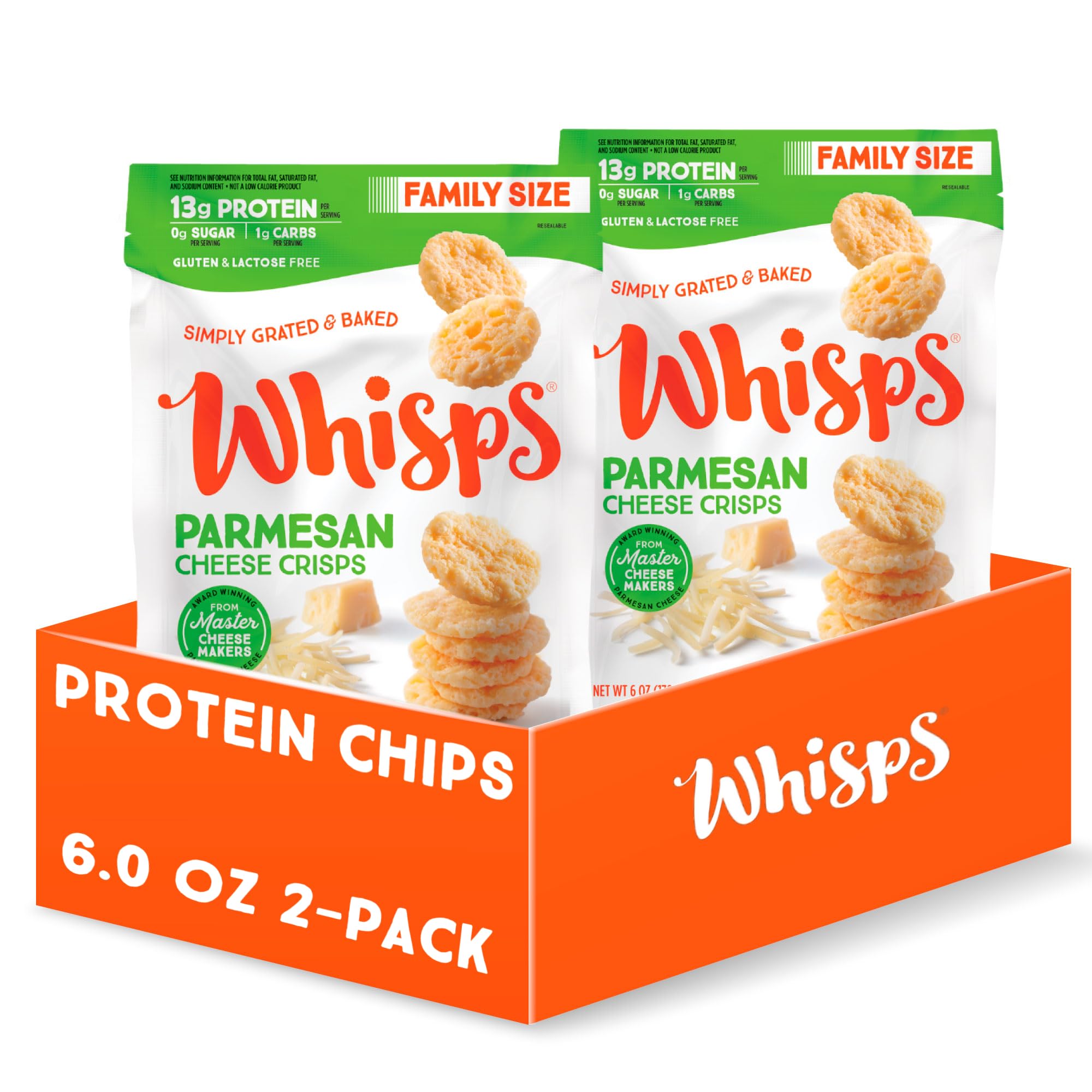 Whisps Parmesan Cheese Crisps - High Protein, Low Carb Keto Snacks | Gluten Free Protein Chips for Healthy Lifestyle | Perfect for On-the-Go, Office Snacking & Weight Management (6 Oz, 2 Pack)