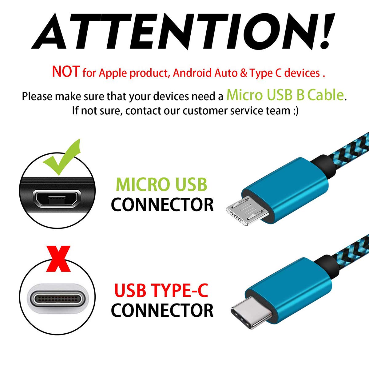2-Pack 6ft Micro USB Fast Charging Cable for Android Phones & Tablets - Compatible with Moto E5/G5/G6 Play, Alcatel 1B/1C/1L/1S/1V/1X/1SE/3L/3X (2020), Kindle Fire HD 7/8/10, PS4 Controller Pro/Slim - Quick Charge for Home, Office & Travel