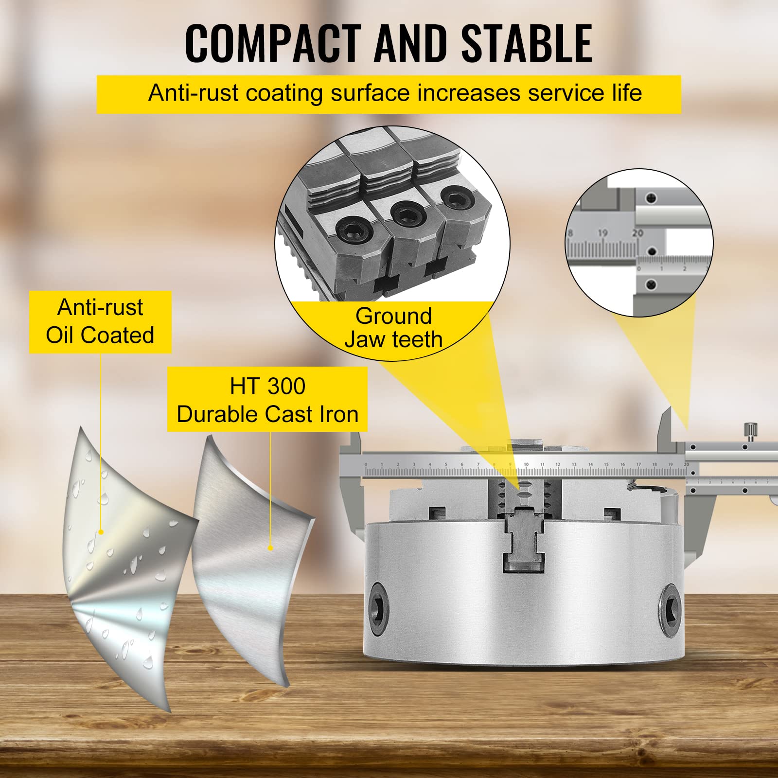 OrangeA K11-200 8 Inch 3 Jaw Self Centering Lathe Chuck - Hardened Steel Jaws for Internal & External Grinding - Compatible with Lathe, Drilling & Milling Machines - Perfect for Metalworking, Woodturning & DIY Projects